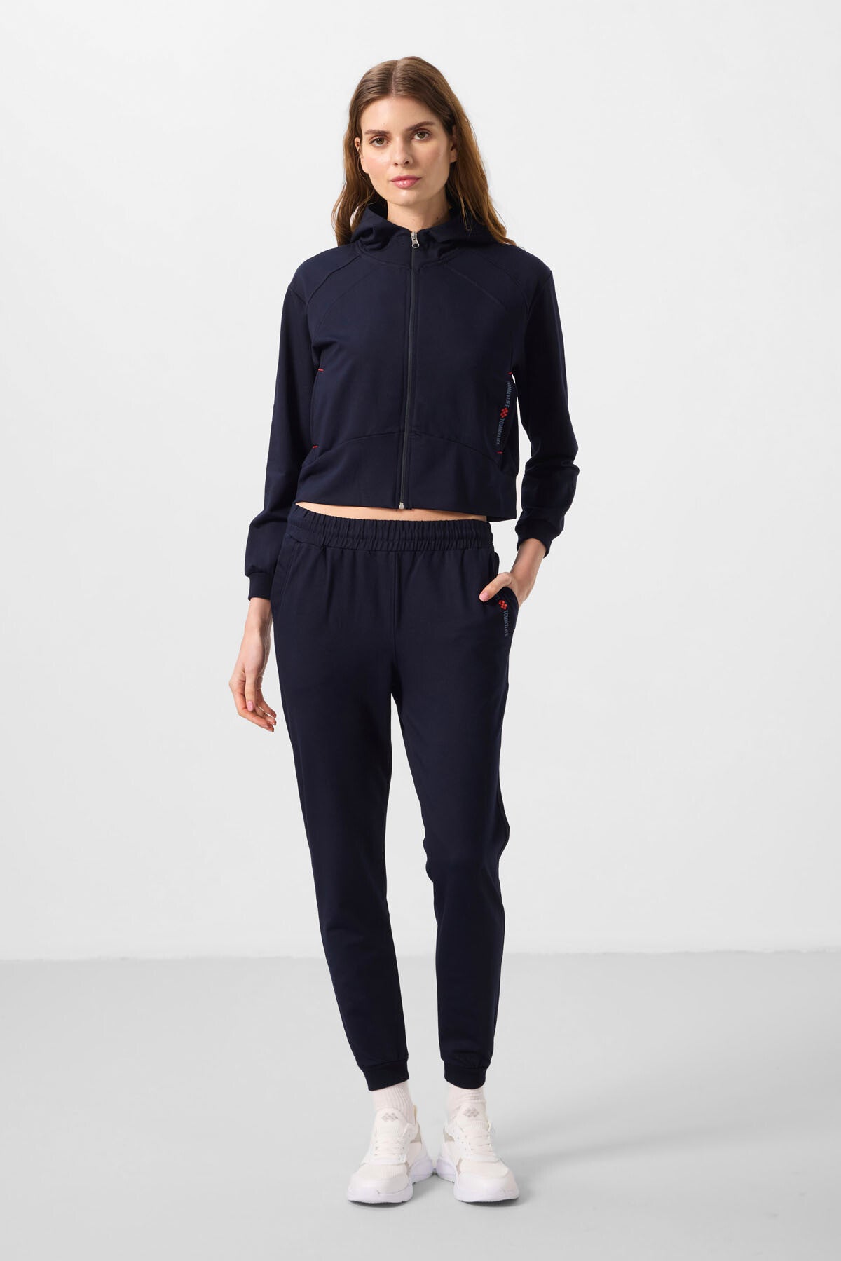 Lacivert Kapüşonlu Fermuarlı Oversize Kadın Eşofman Takım - 95328