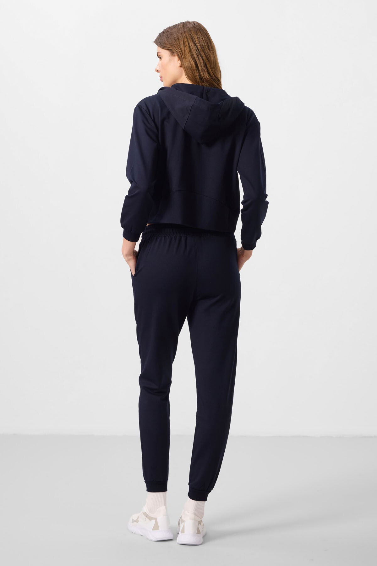 Lacivert Kapüşonlu Fermuarlı Oversize Kadın Eşofman Takım - 95328