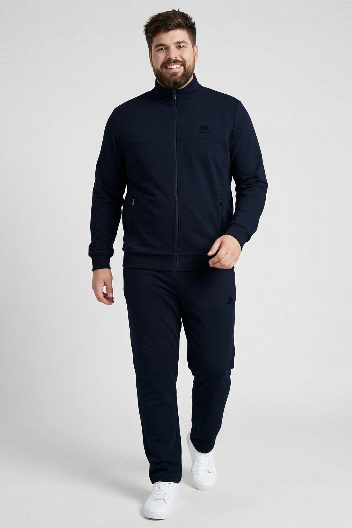 Lacivert Dik Yaka Battal Büyük Beden Erkek Eşofman Takım - 85176