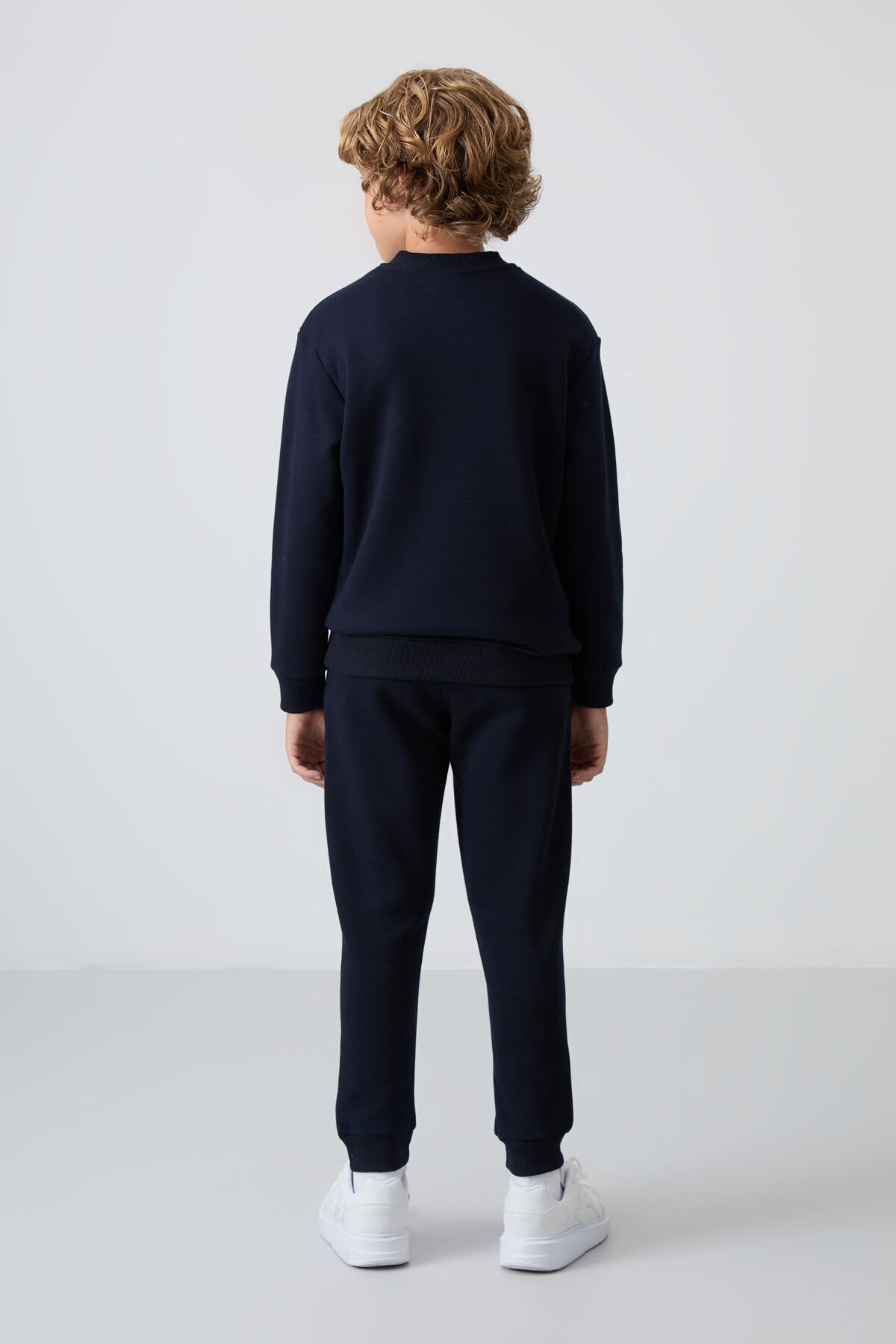 Lacivert Pamuklu Kalın İçi Tüylü Standart Fit Baskılı Erkek Çocuk Eşofman Takım - 11253