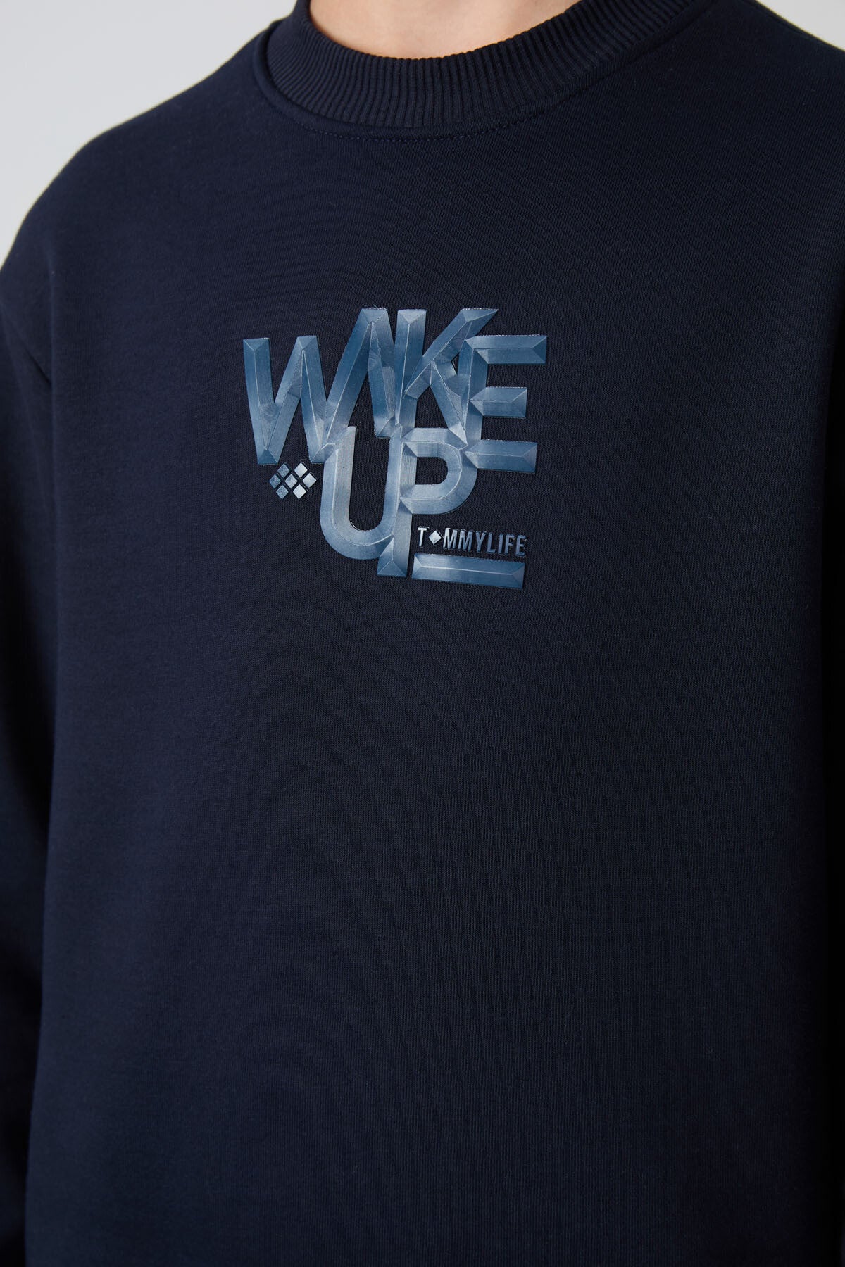 Lacivert Pamuklu Kalın İçi Tüylü Standart Fit Baskılı Erkek Çocuk Eşofman Takım - 11253