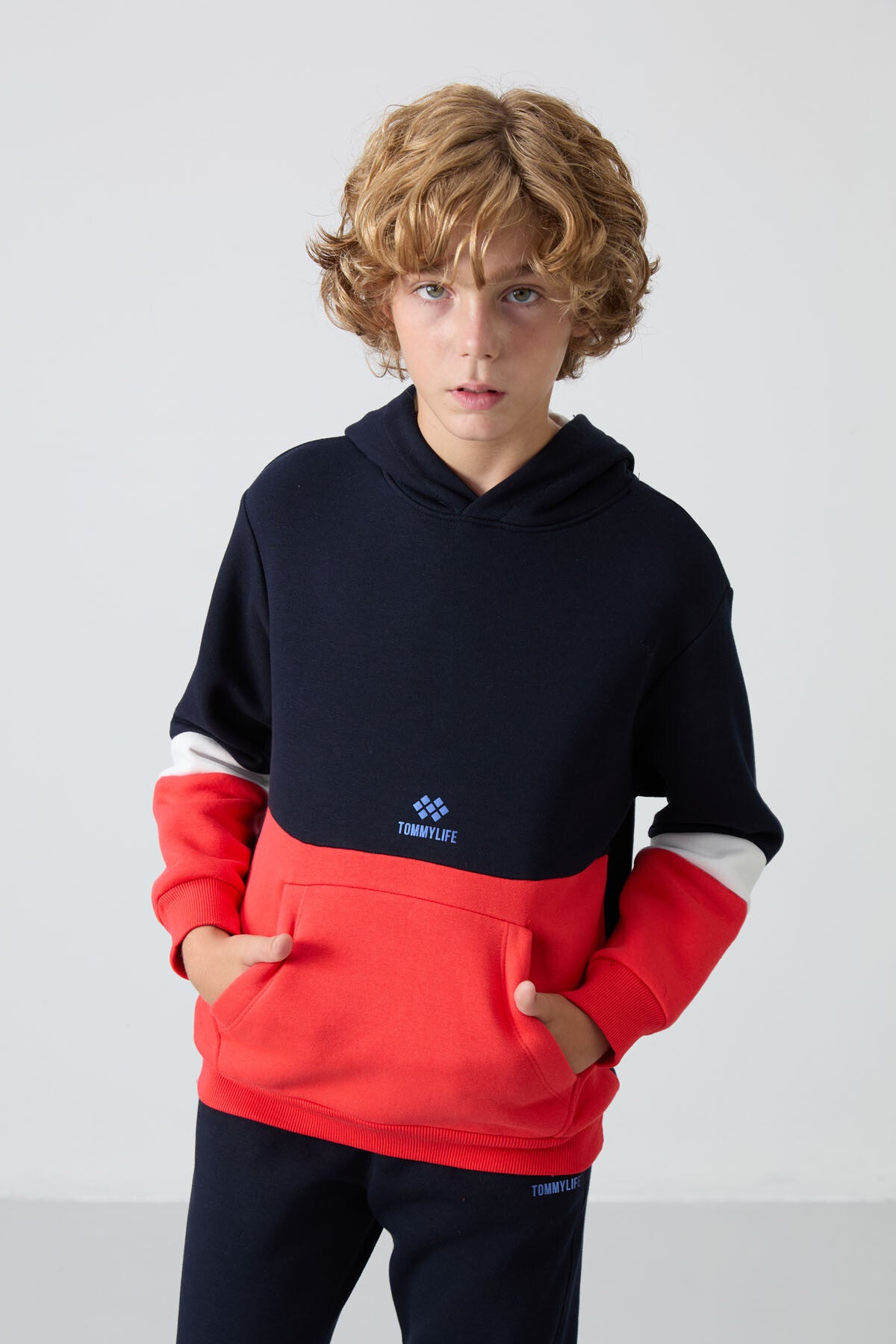 Lacivert Pamuklu Kalın İçi Tüylü Standart Fit Nakışlı Erkek Çocuk Eşofman Takım - 11255