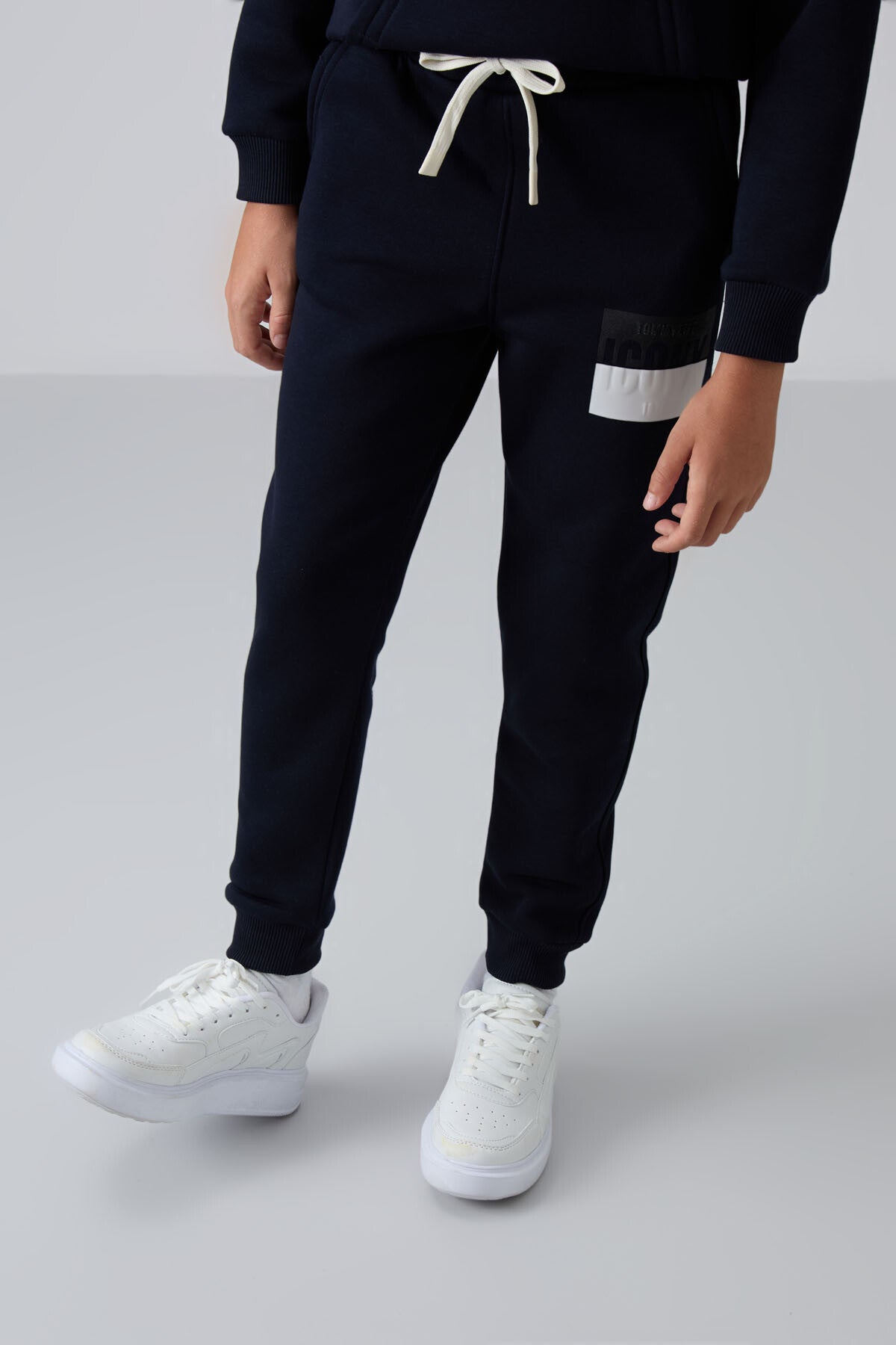 Lacivert Pamuklu Kalın İçi Tüylü Standart Fit Baskılı Erkek Çocuk Eşofman Takım - 11246