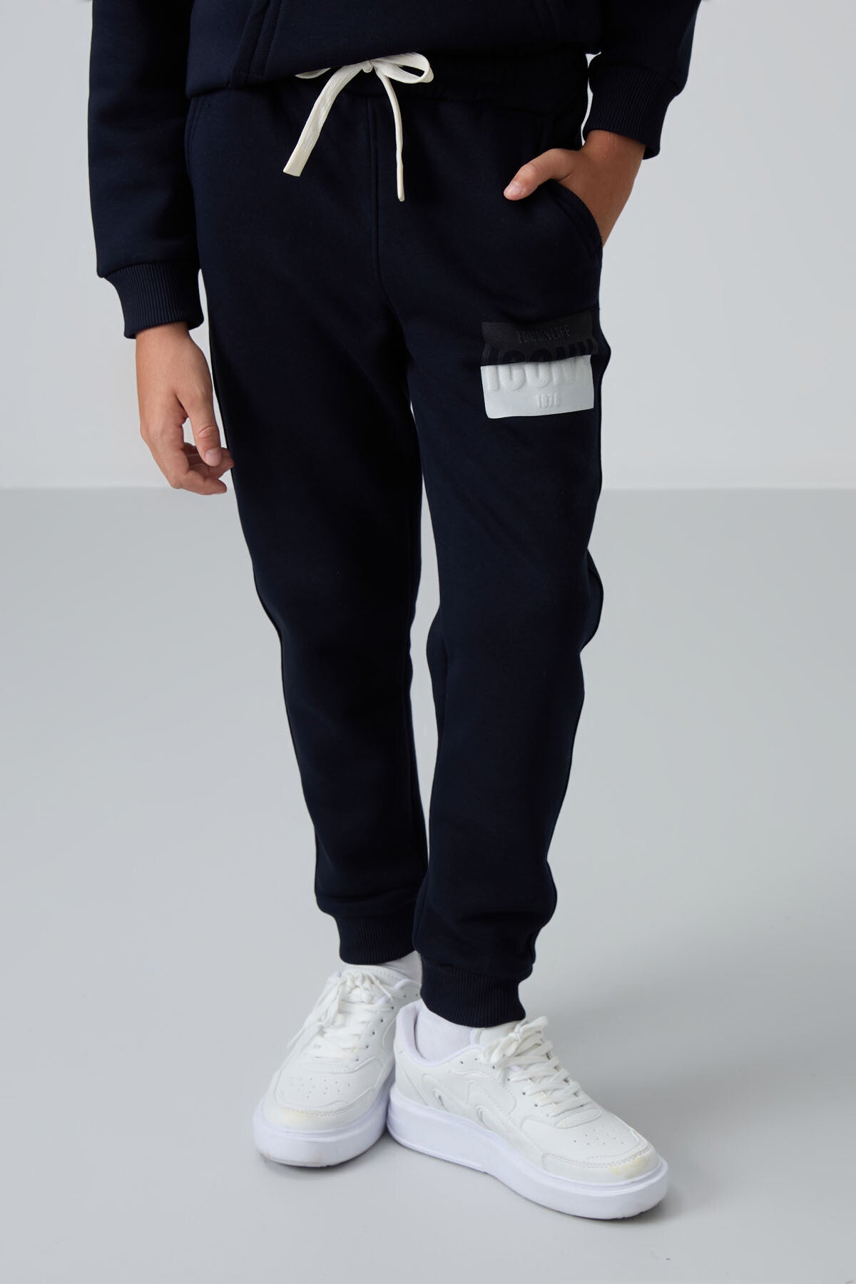 Lacivert Pamuklu Kalın İçi Tüylü Standart Fit Baskılı Erkek Çocuk Eşofman Takım - 11246