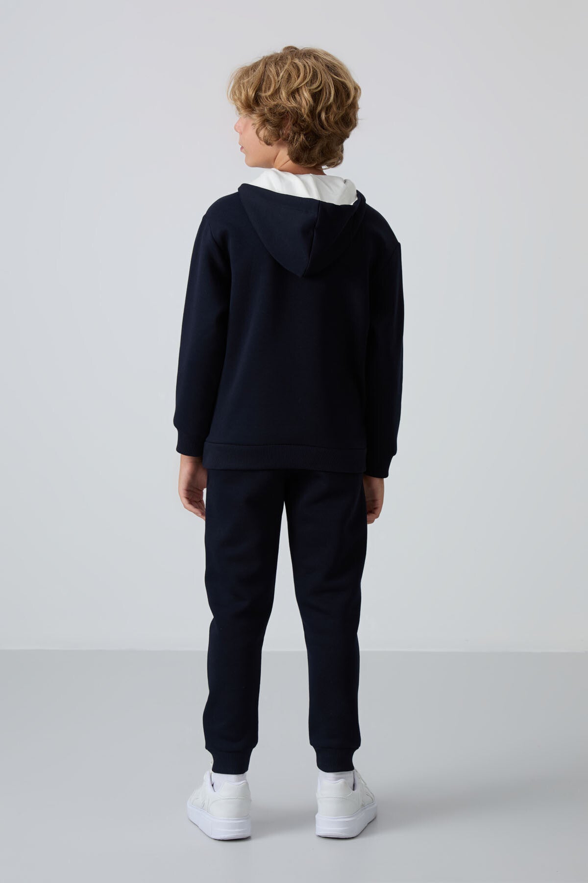 Lacivert Pamuklu Kalın İçi Tüylü Standart Fit Baskılı Erkek Çocuk Eşofman Takım - 11246