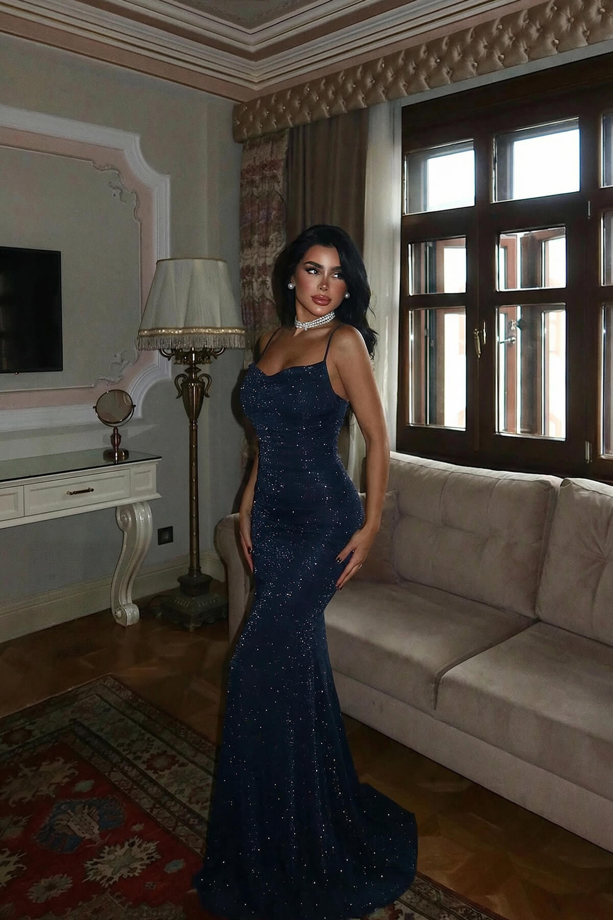 Lacivert Gorria elbise ATE-4473