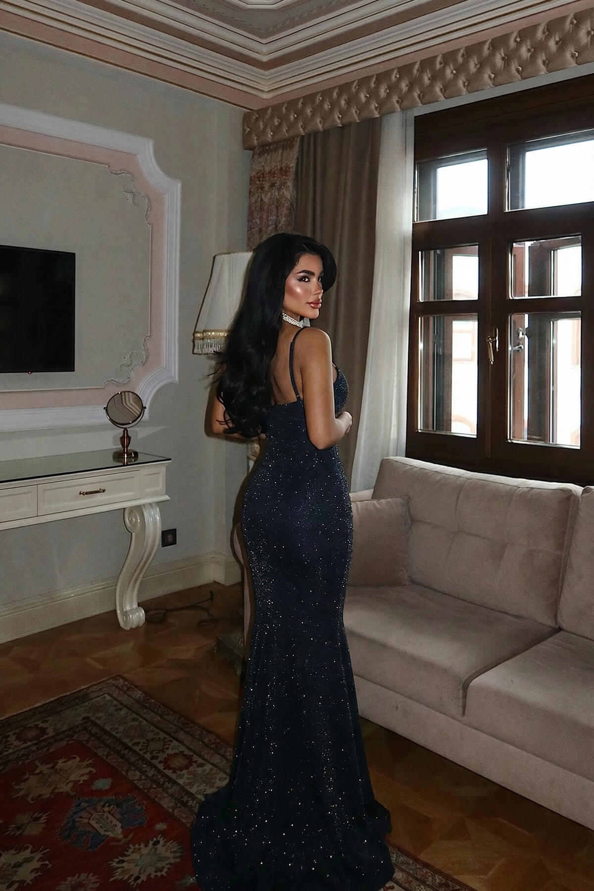 Lacivert Gorria elbise ATE-4473