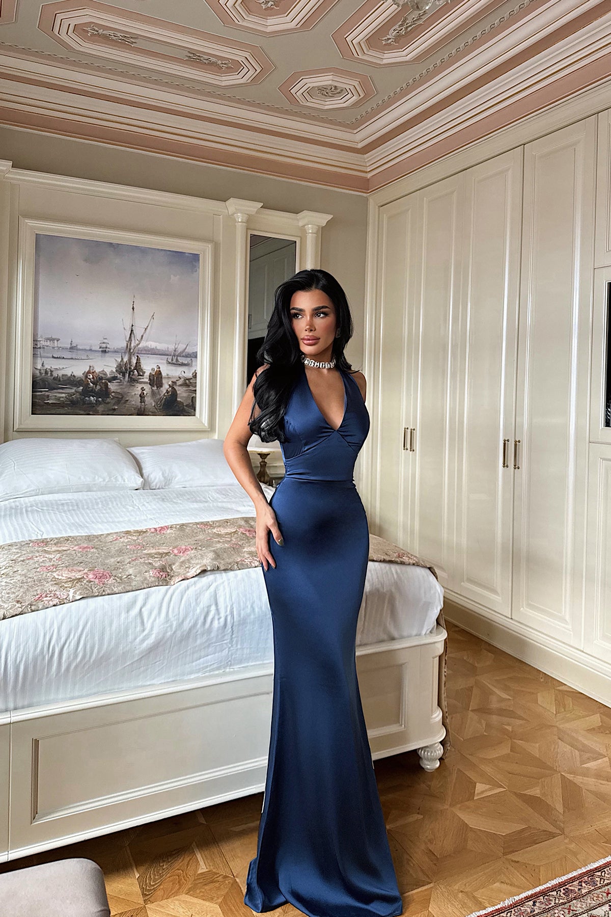 Lacivert Sartoria Uzun Elbise ATE-3455