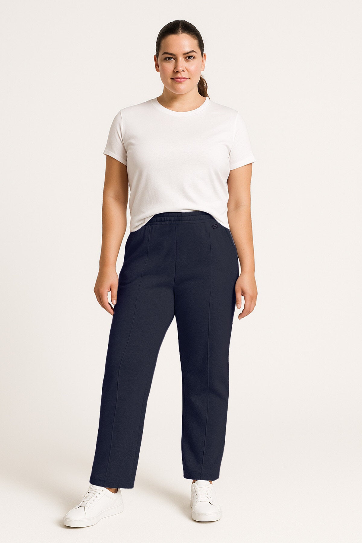 Lacivert Geniş Paça Ön Dikiş Detaylı Battal Büyük Beden Kadın Eşofman Altı - 94654