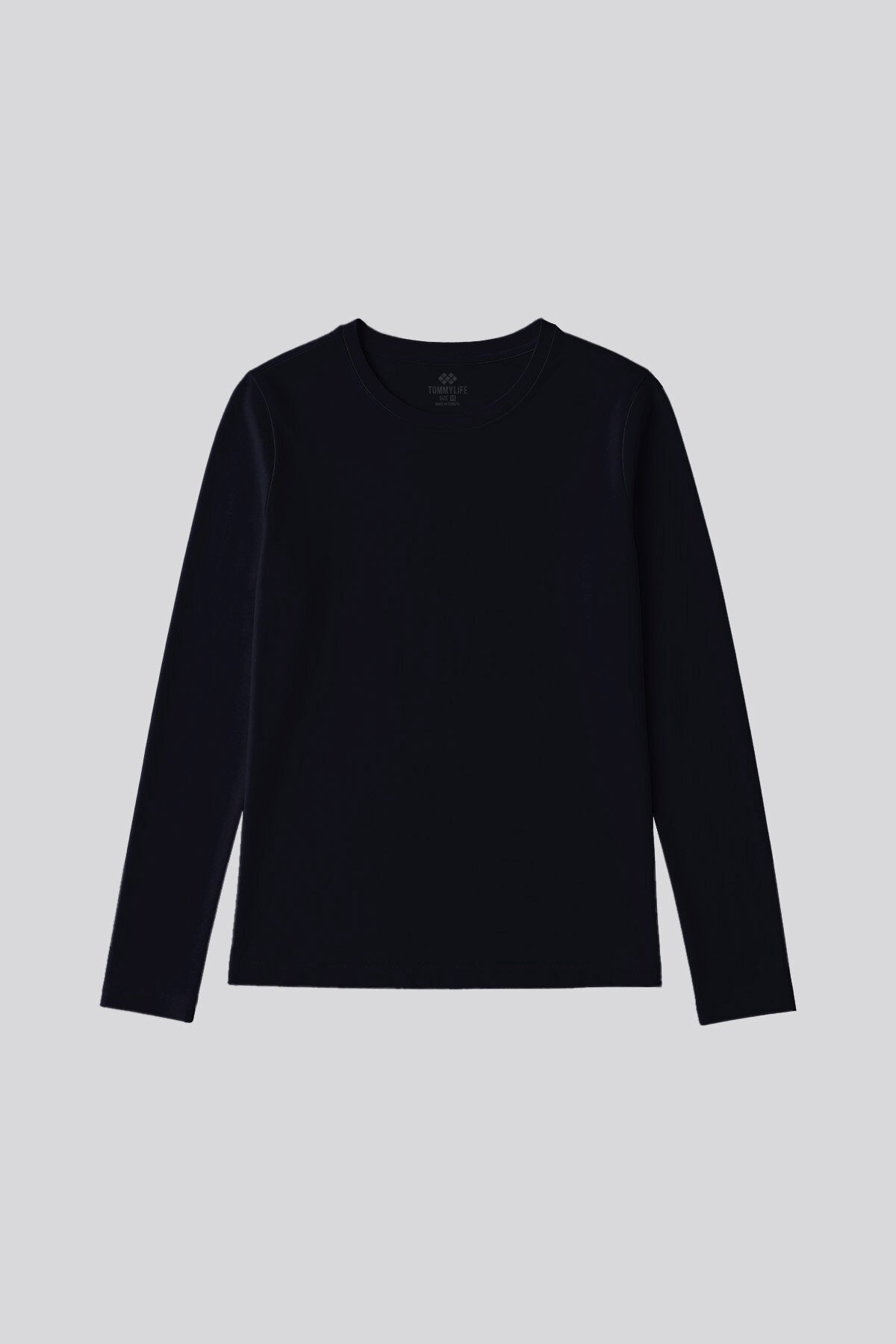 Lacivert O Yaka Standart Fit Uzun Kollu Basic Kadın T-Shirt - 97312