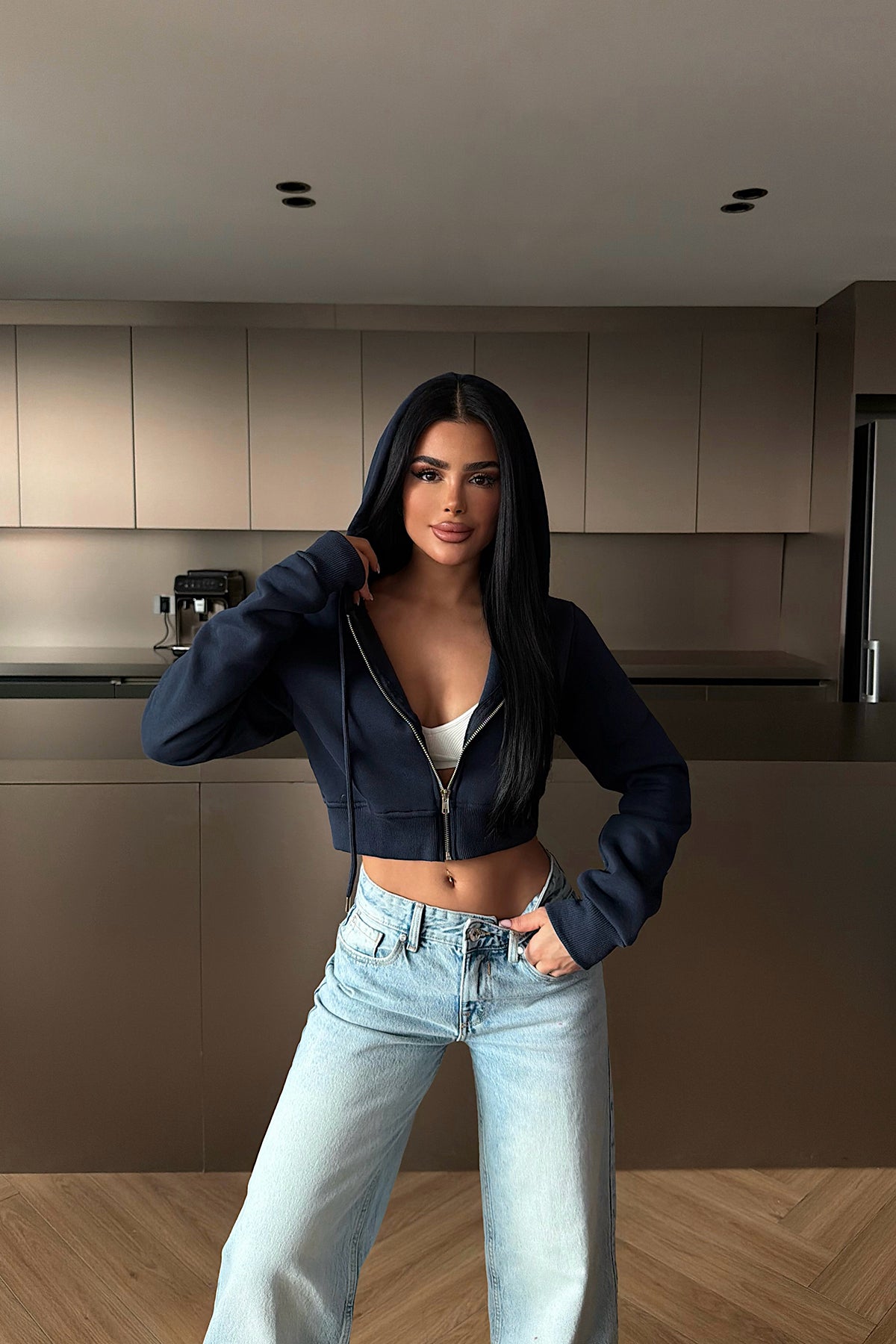 Lacivert Caiden Crop Hırka ATE-4855