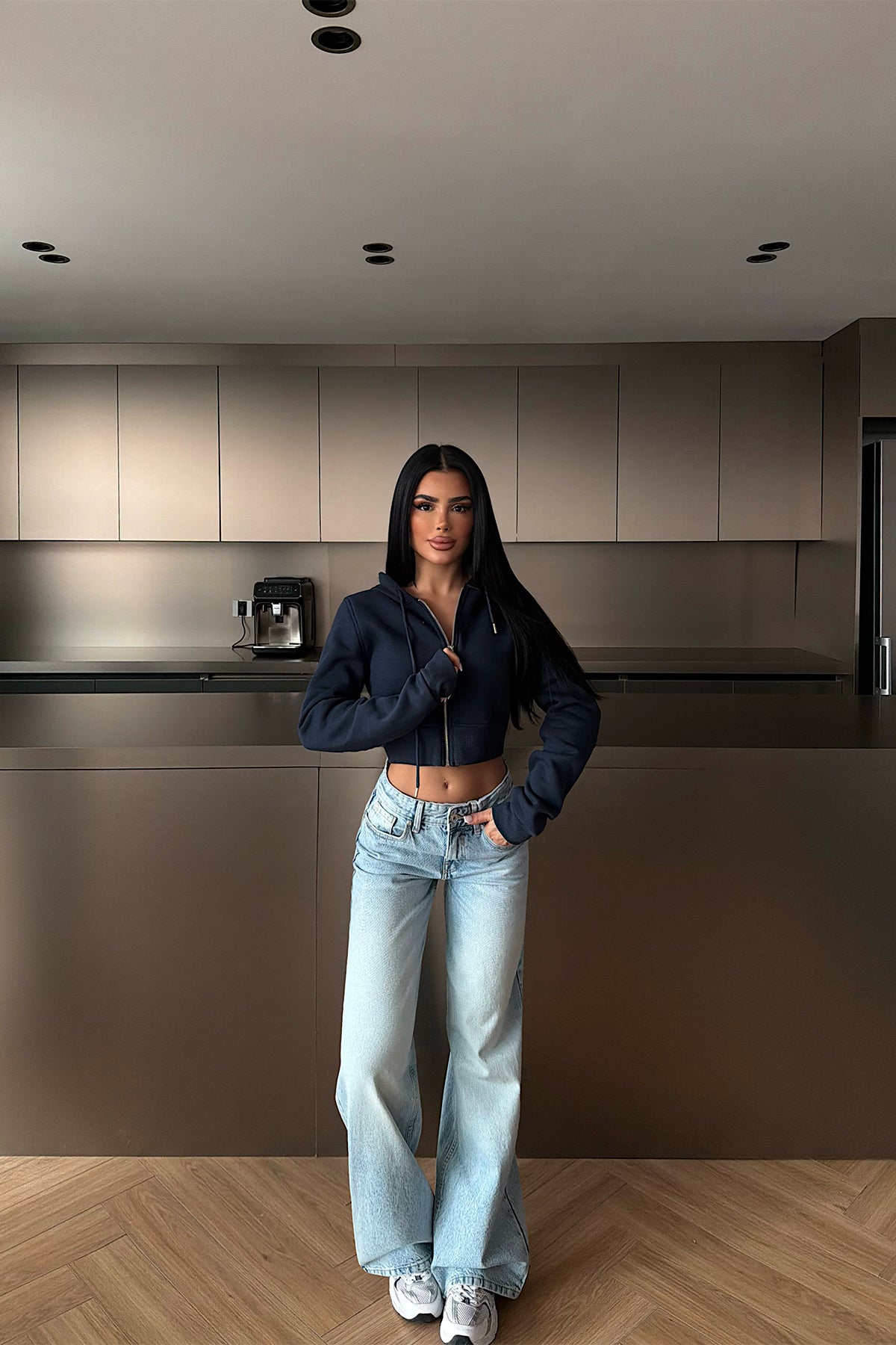 Lacivert Caiden Crop Hırka ATE-4855