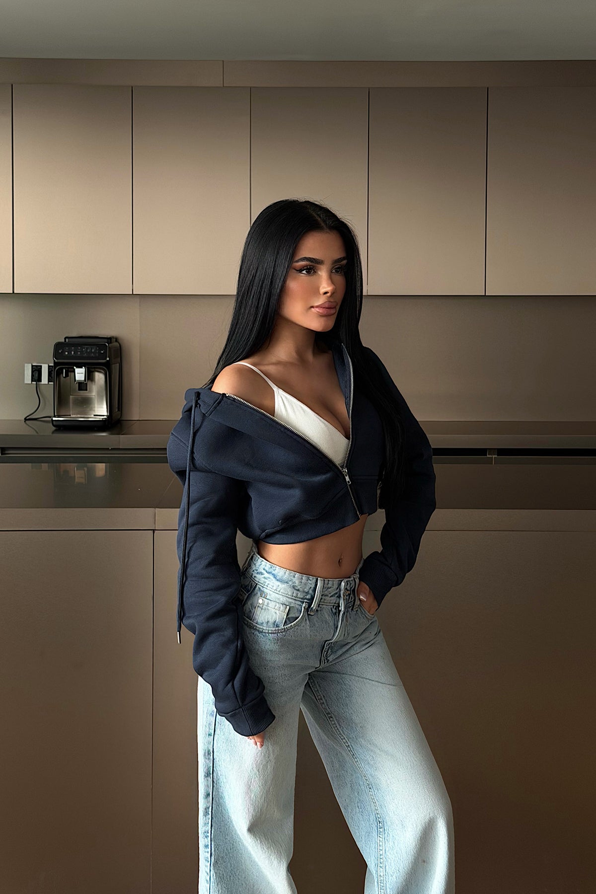 Lacivert Caiden Crop Hırka ATE-4855