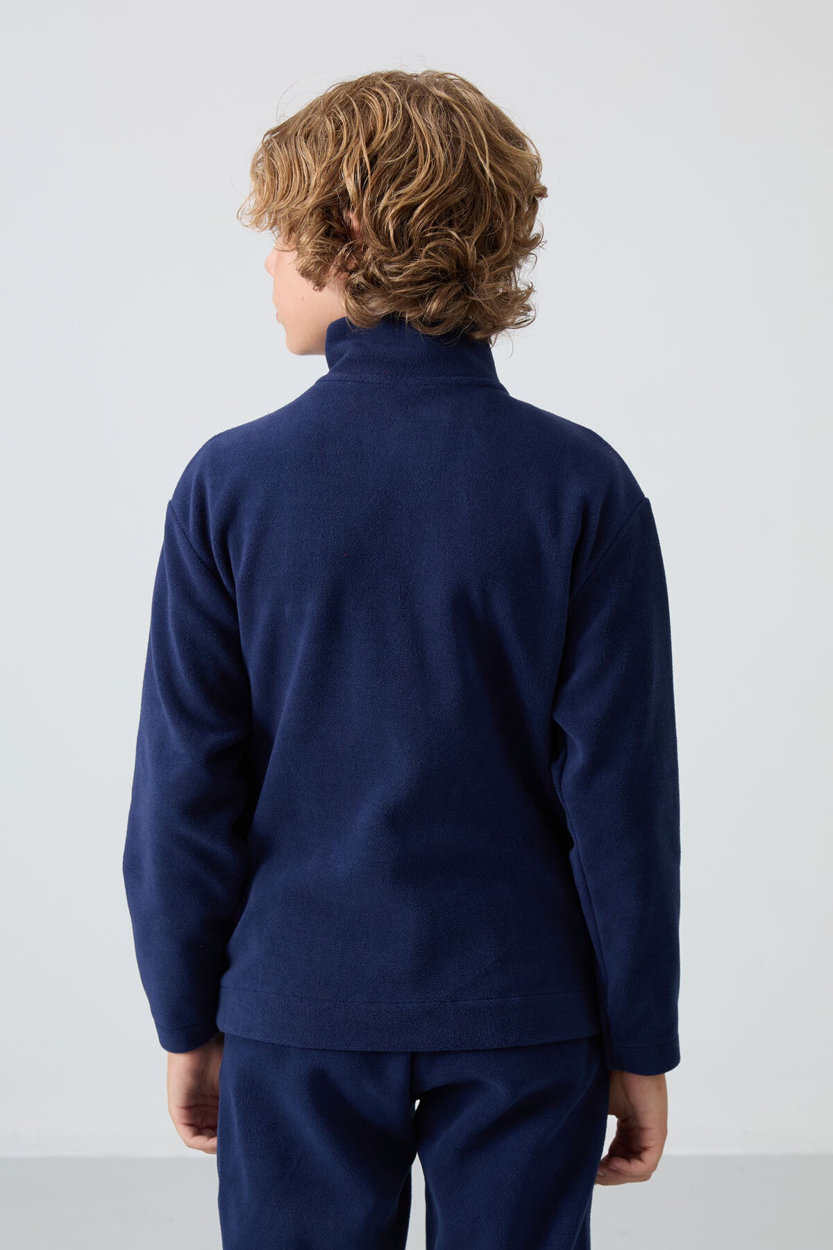 Lacivert Kalın Yumuşak Dokulu Standart Fit Nakışlı Polar Erkek Çocuk Sweatshirt - 11223