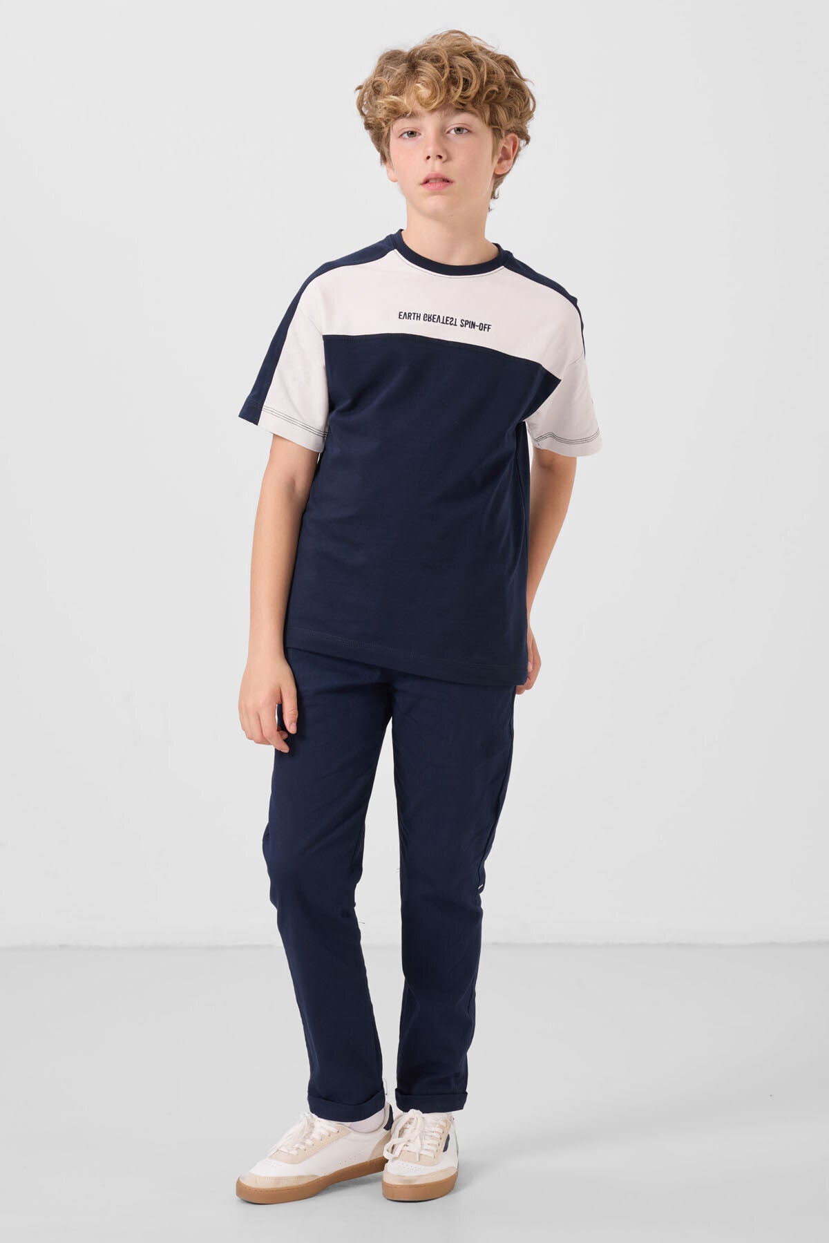 Lacivert Standart Fit Dokuma Hafif Esnek Chino Erkek Çocuk Pantolon - 11272