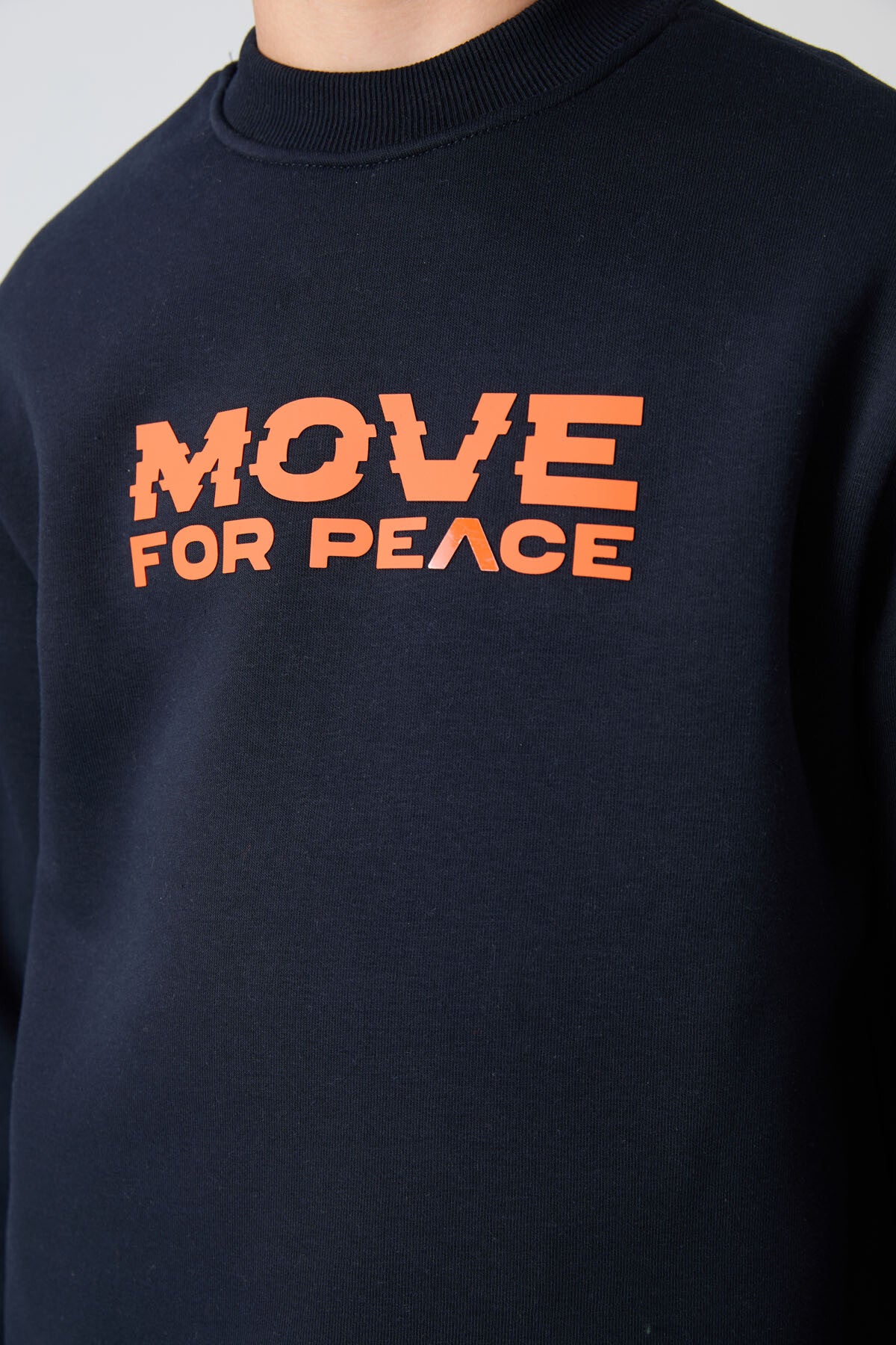 Lacivert Pamuklu Kalın İçi Tüylü Yumuşak Dokulu Standart Fit Baskılı Erkek Çocuk Sweatshirt - 11216