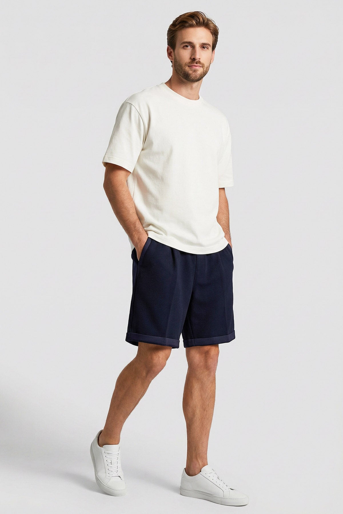 Lacivert Oversize Fit Basic Kemer Detaylı Erkek Şort - 81285