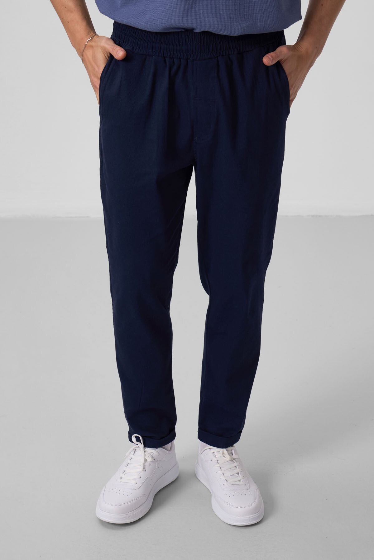 Lacivert Standart Fit Dokuma Hafif Esnek Chino Erkek Pantolon - 82175