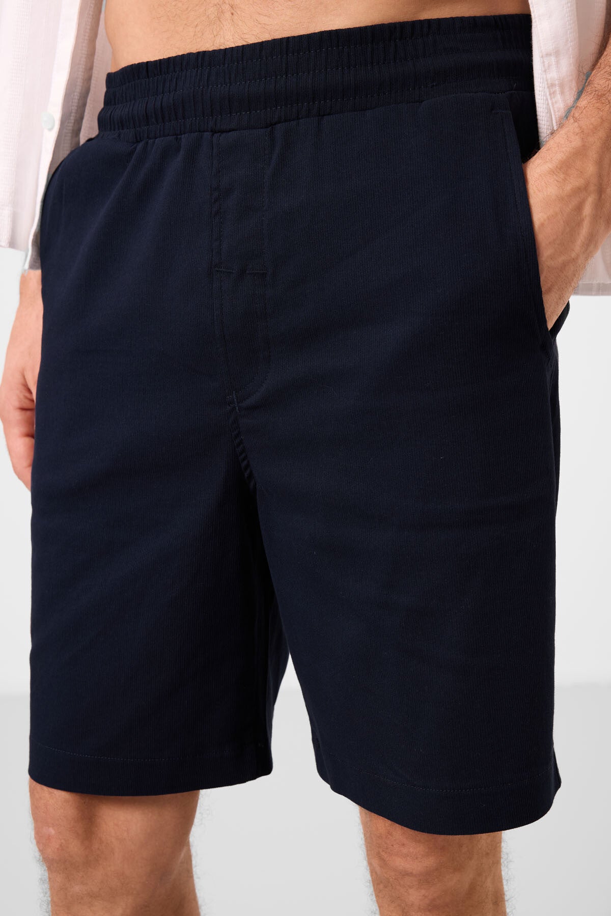 Lacivert Standart Fit Dokuma Hafif Esnek Chino Erkek Şort - 81289