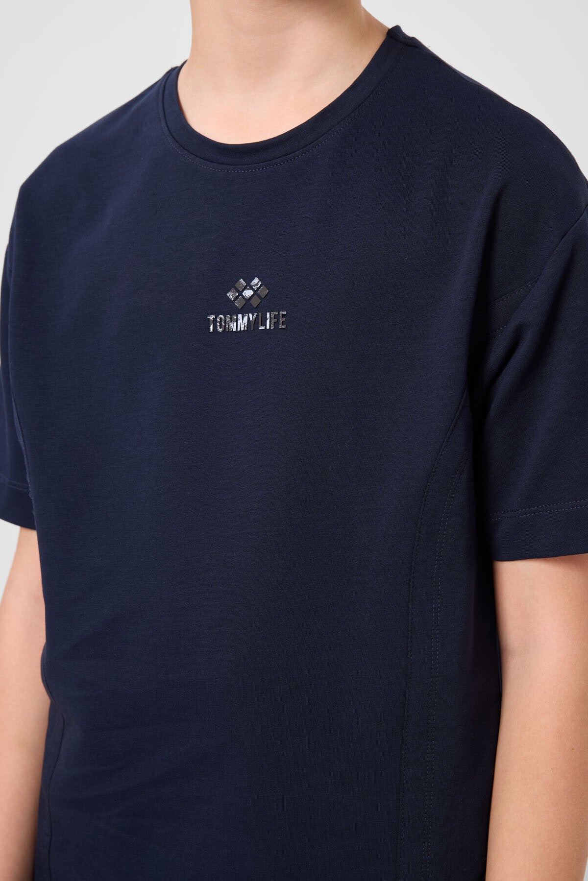 Lacivert-Kot Lacivert Pamuklu Oversize Fit Dokuma Hafif Esnek Chino Erkek Çocuk Şort Takım - 11276