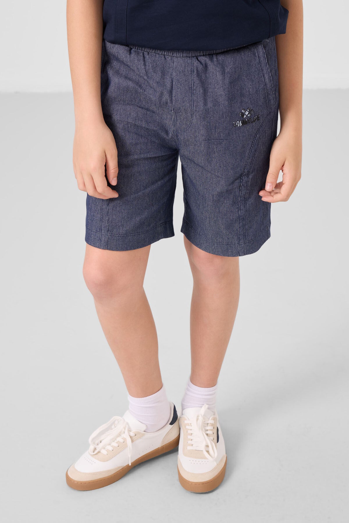 Lacivert-Kot Lacivert Pamuklu Oversize Fit Dokuma Hafif Esnek Chino Erkek Çocuk Şort Takım - 11276