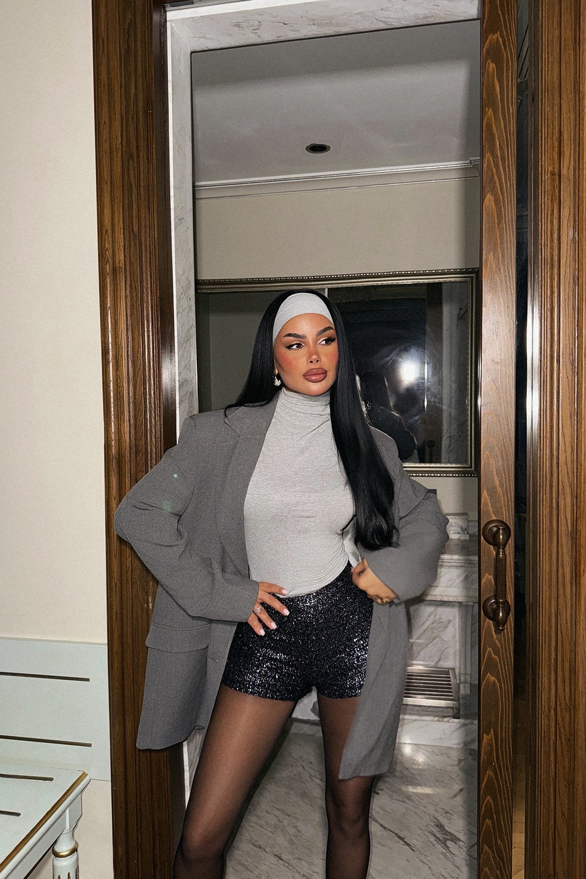 Lacivert Becca Payetli Mini Şort ATE-2230