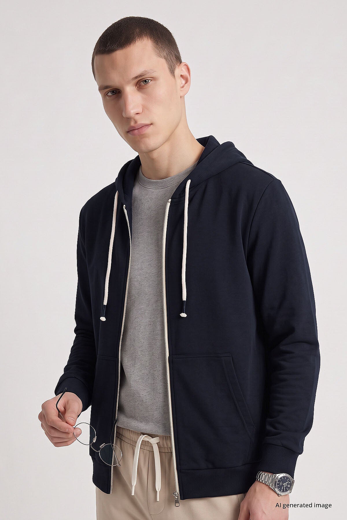 Lacivert Standart Kalıp Basic Fermuarlı Erkek Sweatshirt - 88514