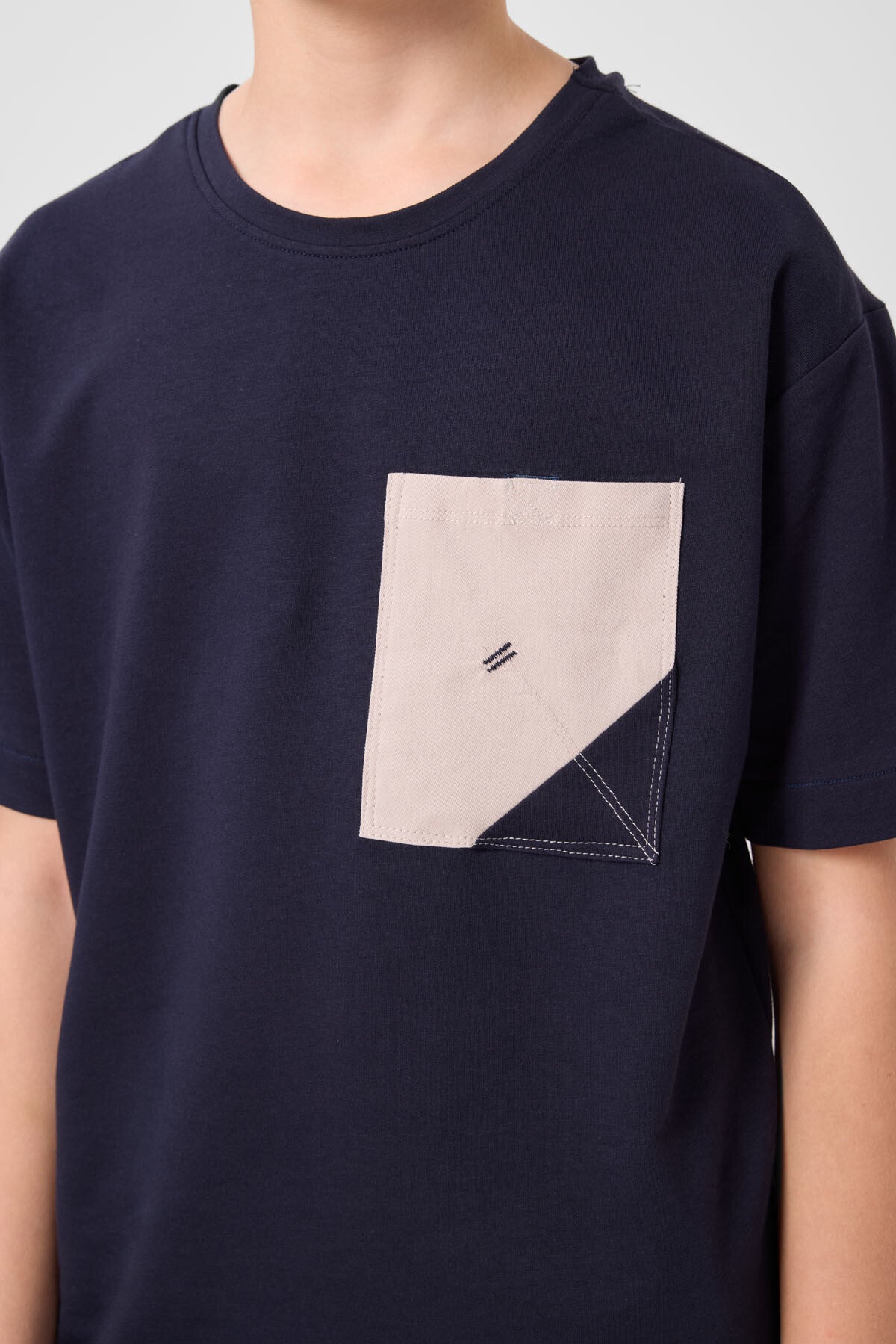 Lacivert-Taş Pamuklu Oversize Fit Dokuma Hafif Esnek Chino Erkek Çocuk Şort Takım - 11278