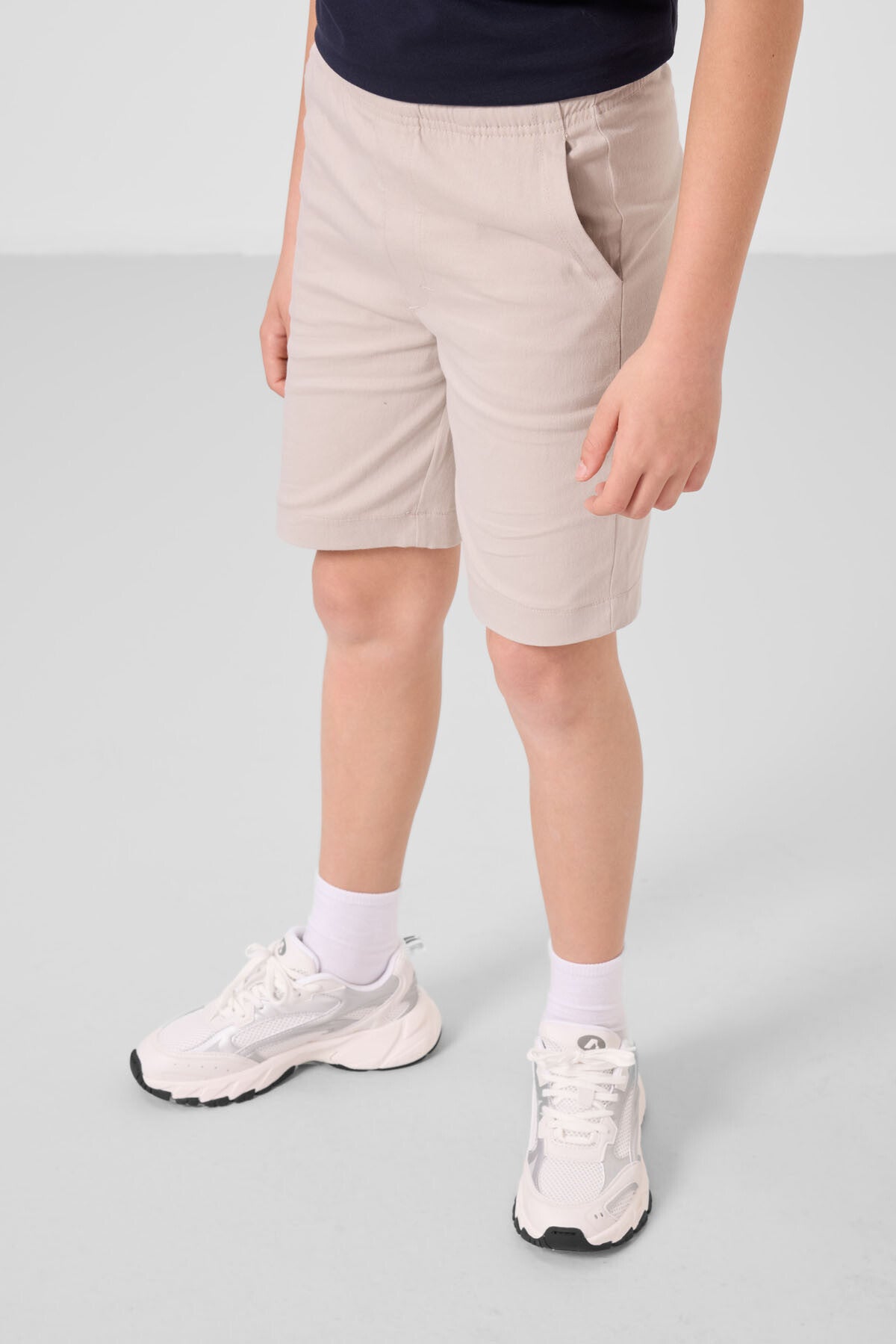 Lacivert-Taş Pamuklu Oversize Fit Dokuma Hafif Esnek Chino Erkek Çocuk Şort Takım - 11278