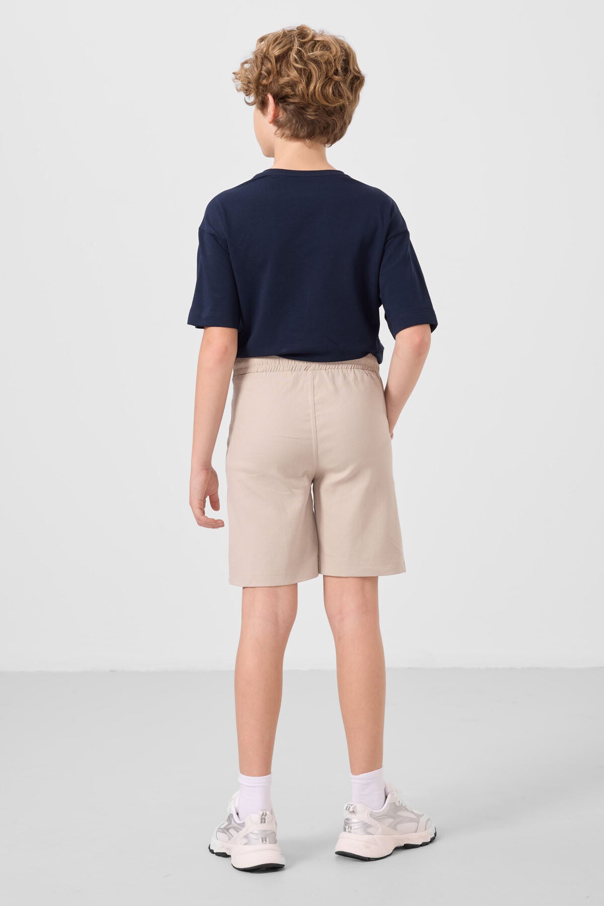 Lacivert-Taş Pamuklu Oversize Fit Dokuma Hafif Esnek Chino Erkek Çocuk Şort Takım - 11279