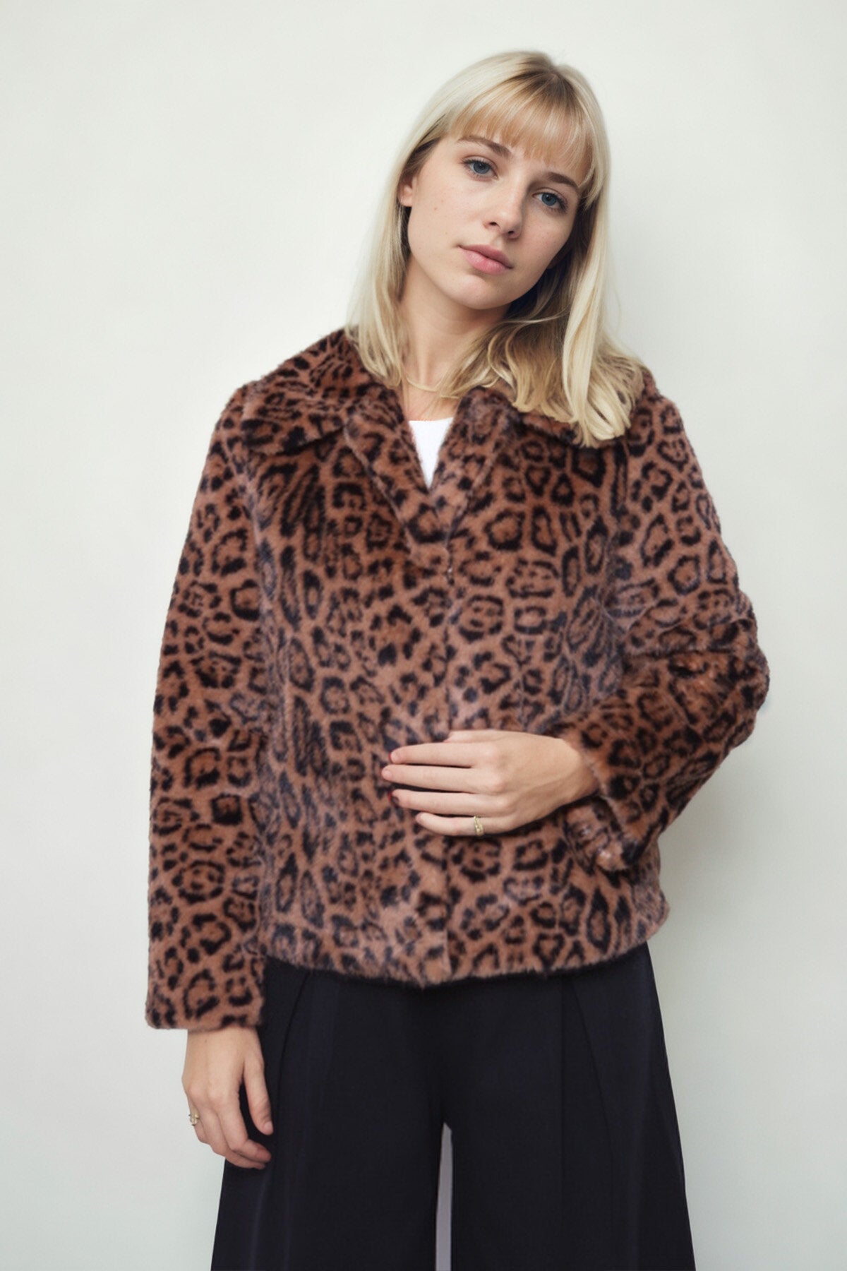 Leopar Desen Yumoş Çıtçıtlı Ceket