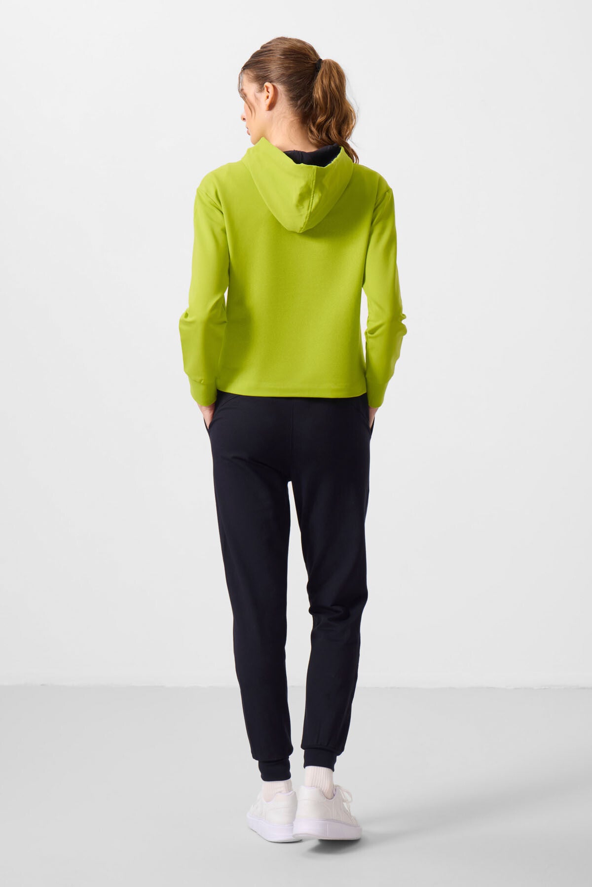 Lime Yeşil-Lacivert Kapüşonlu Oversize Kadın Eşofman Takım - 95336