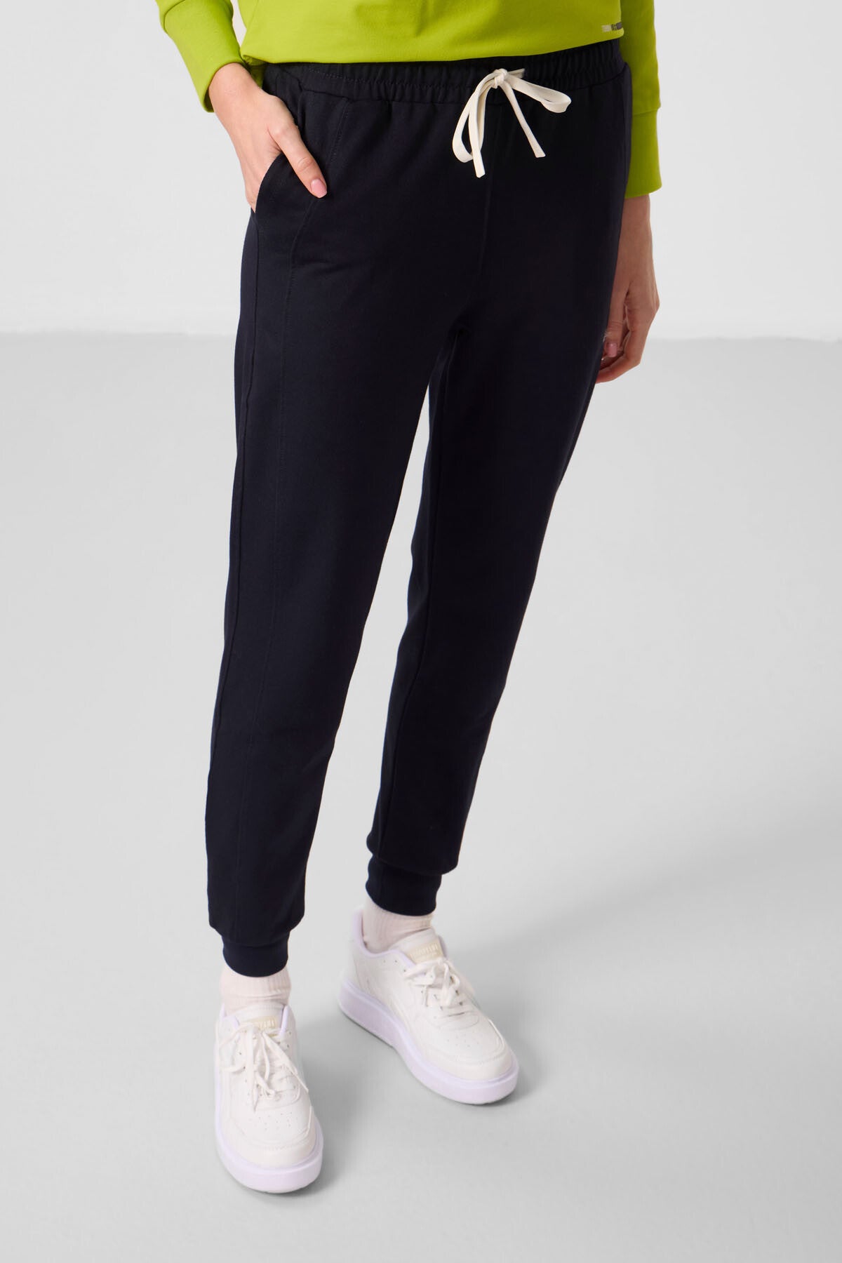 Lime Yeşil-Lacivert Kapüşonlu Oversize Kadın Eşofman Takım - 95336