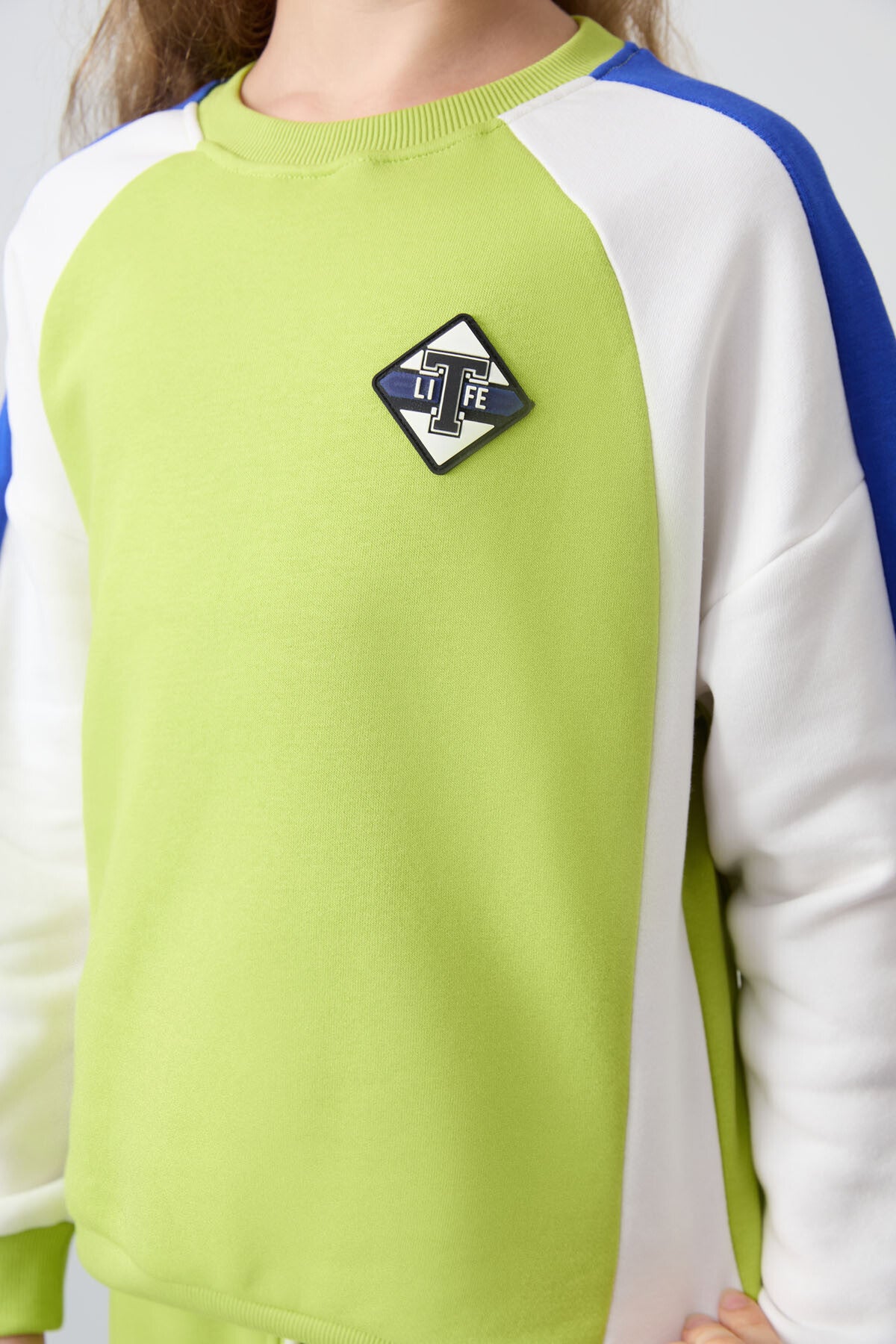 Lime Yeşil O Yaka Geniş Paça Standart Fit Baskılı Kız Çocuk Eşofman Takım - 75165