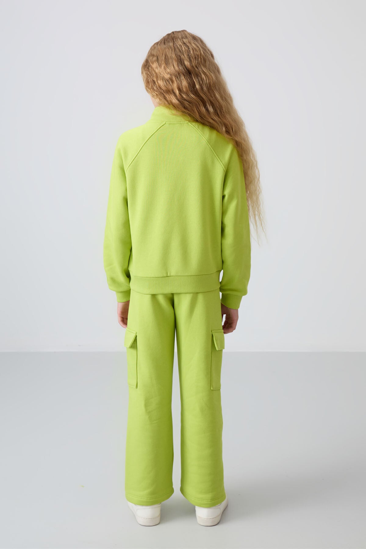 Lime Yeşil Pamuklu İçi Tüylü Yumuşak Dokulu Standart Fit Nakışlı Kız Çocuk Eşofman Takım - 75159