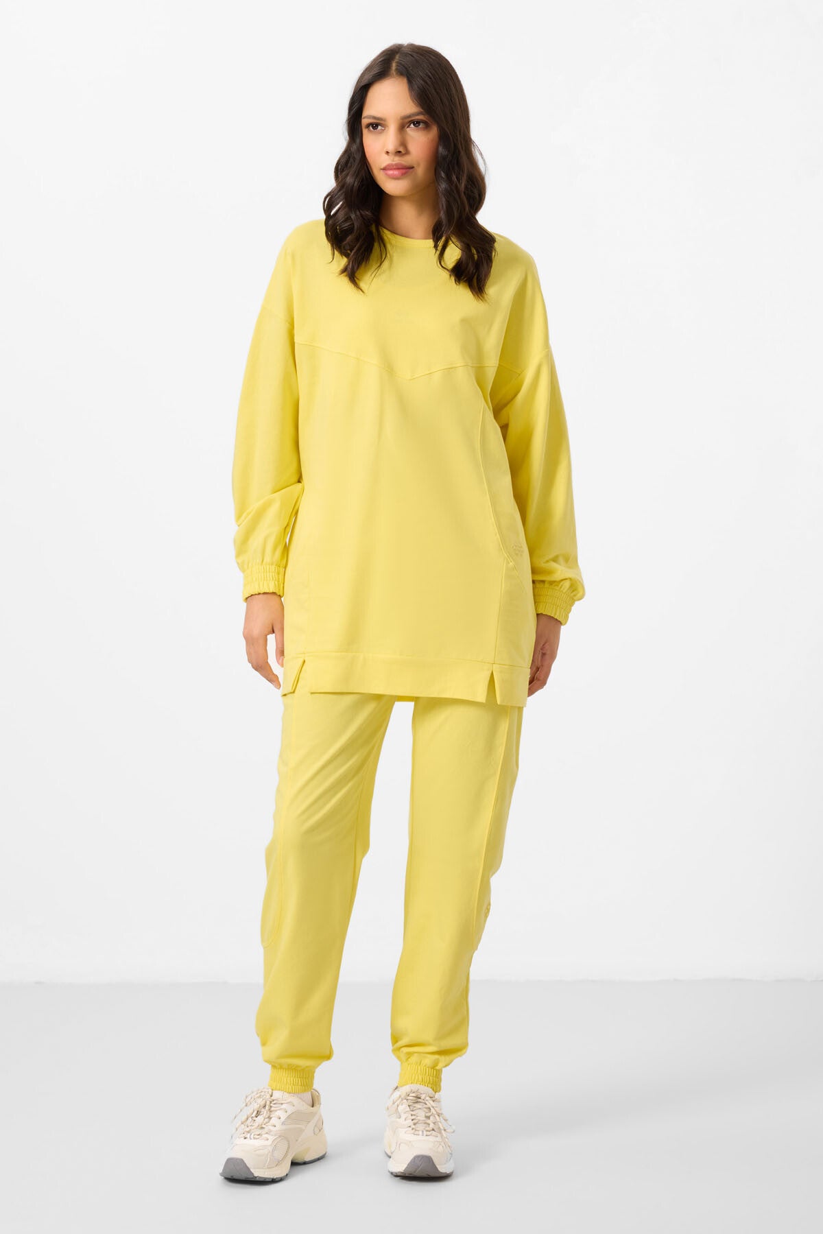 Limon O Yaka Basic Oversize Kadın Eşofman Tunik Takım - 95347