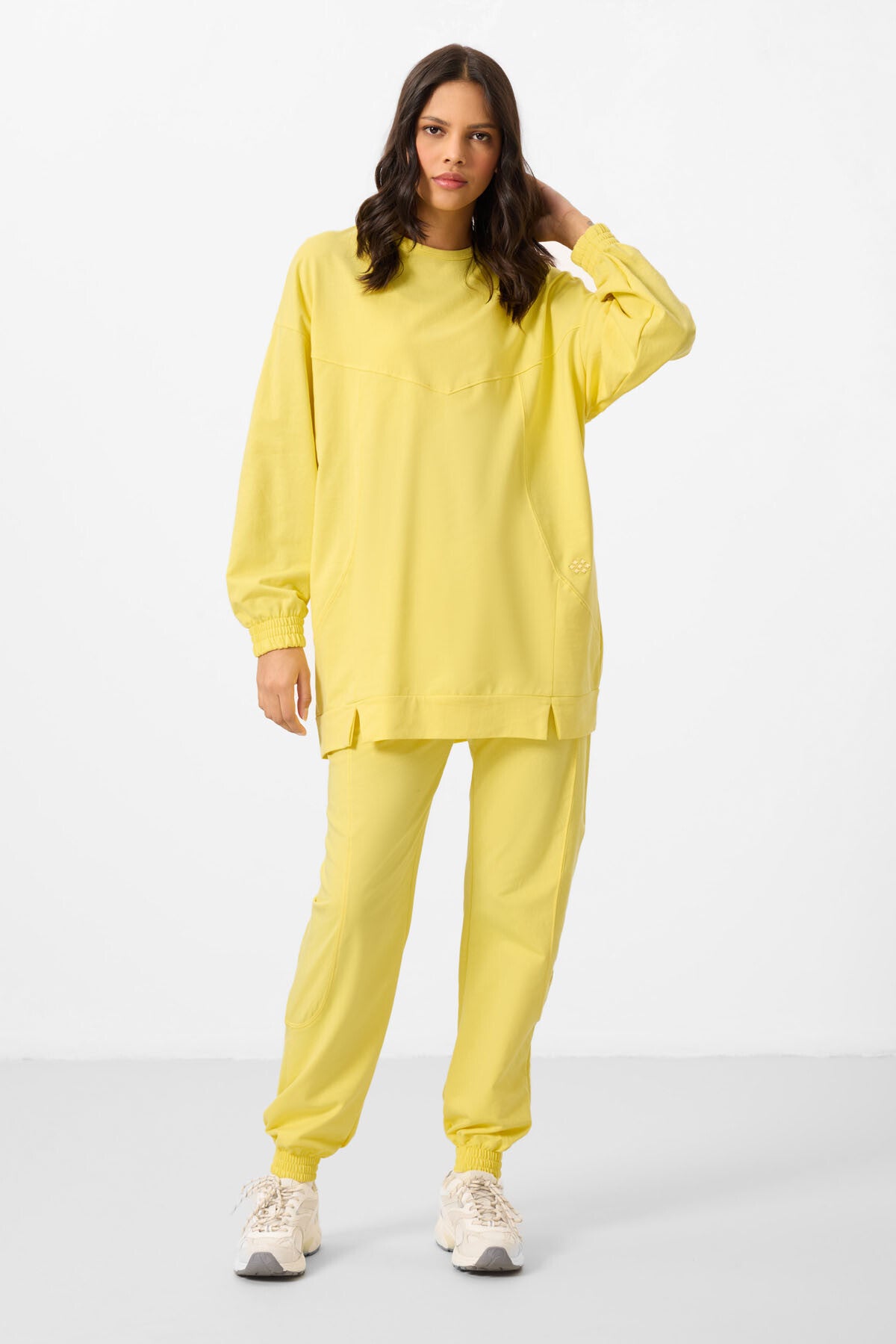 Limon O Yaka Basic Oversize Kadın Eşofman Tunik Takım - 95347