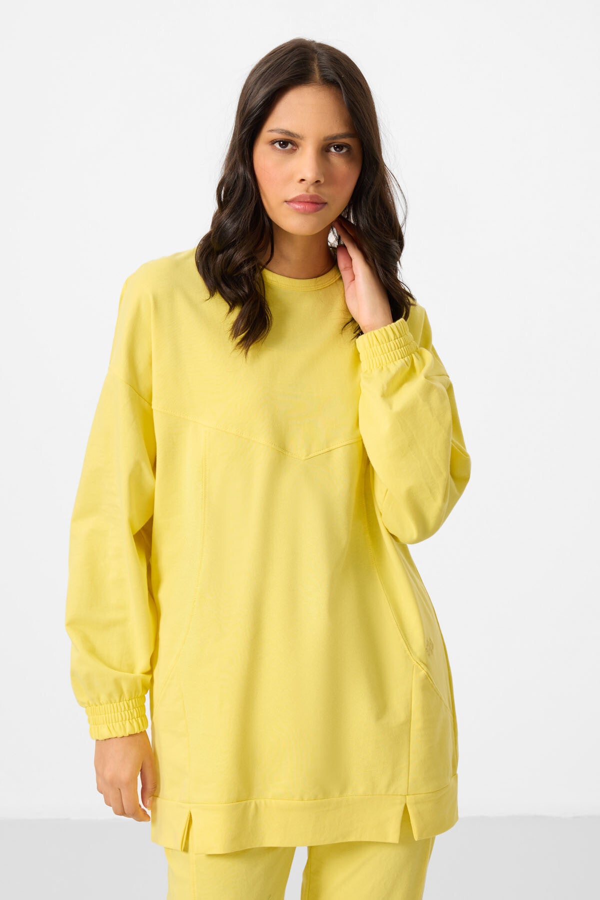 Limon O Yaka Basic Oversize Kadın Eşofman Tunik Takım - 95347