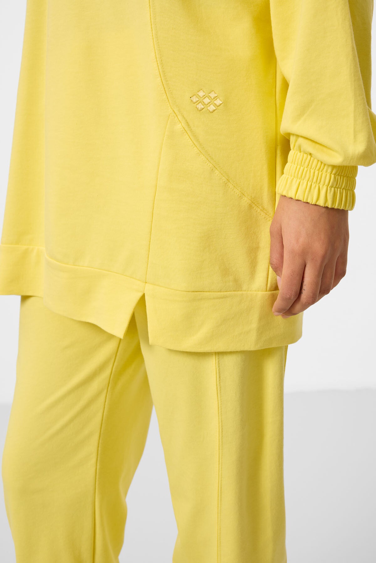 Limon O Yaka Basic Oversize Kadın Eşofman Tunik Takım - 95347