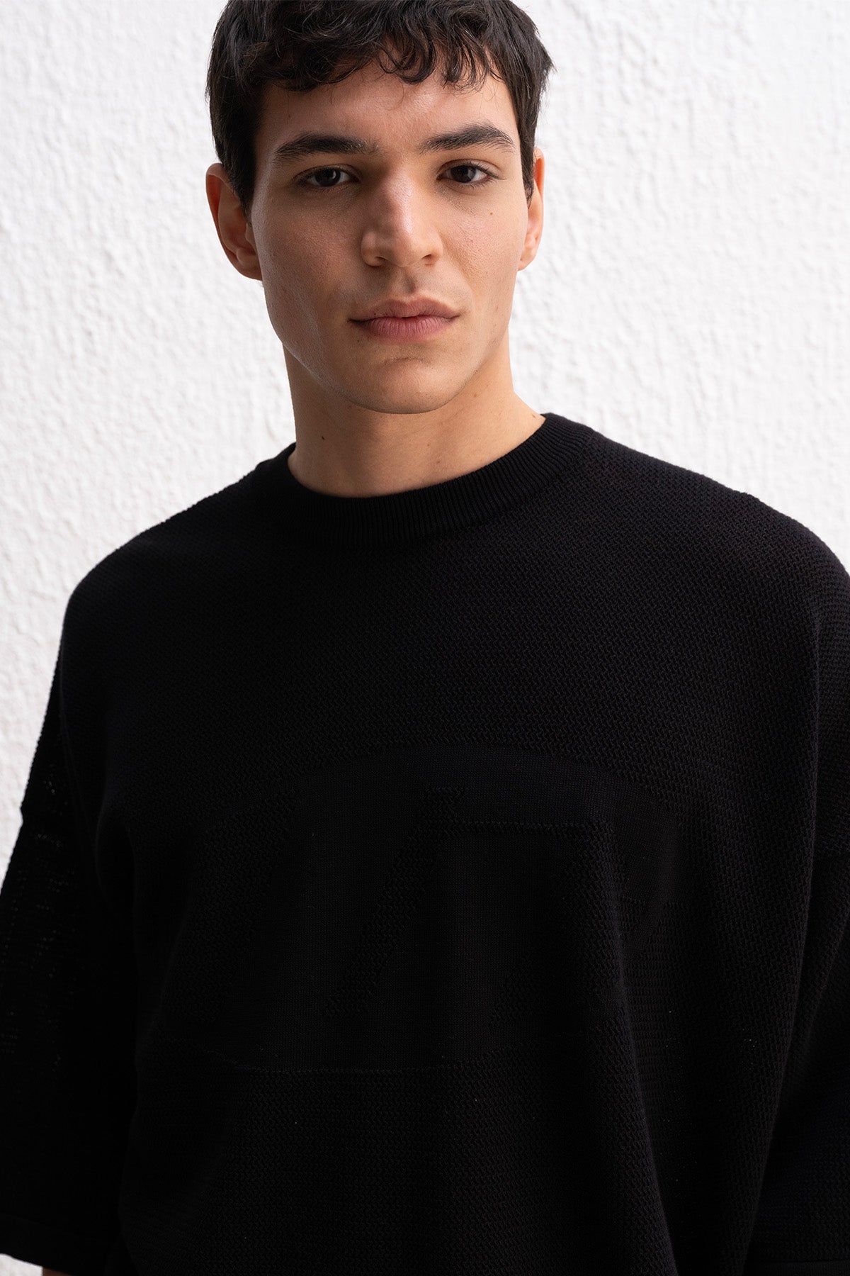 LOGO DETAYLI TRİKO SİYAH T-SHIRT - SİYAH S