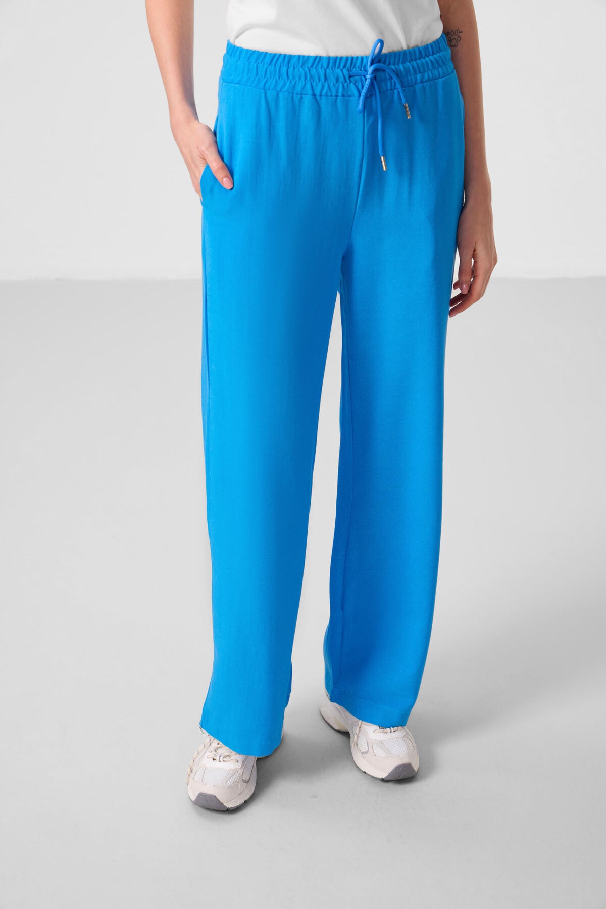 Mavi Keten Geniş Paça Rahat Form Kadın Palazzo Pantolon - 94675