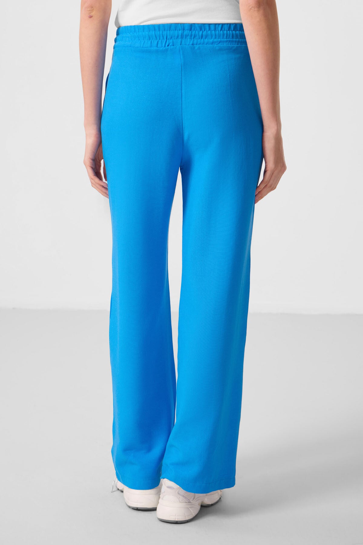 Mavi Keten Geniş Paça Rahat Form Kadın Palazzo Pantolon - 94675