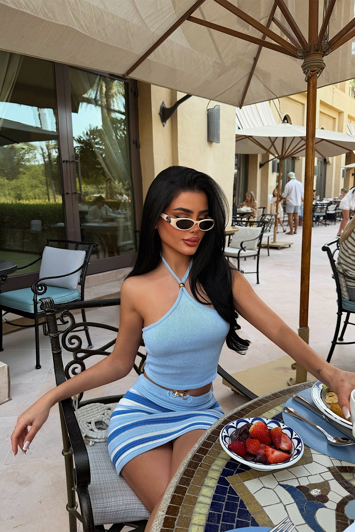 Mavi Çizgili Mini Etek Takım ATE-4944