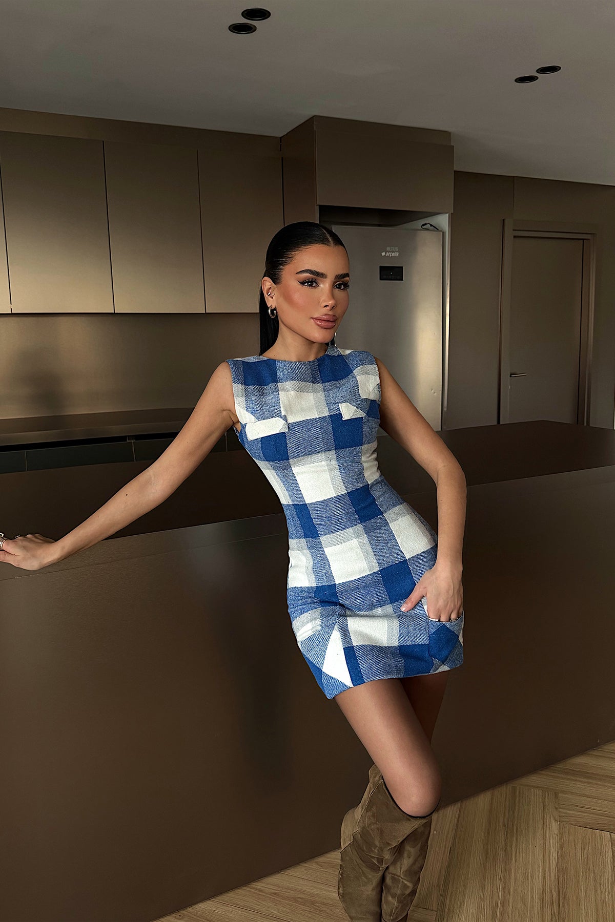 Mavi Vera Ekose Elbise ATE-4389