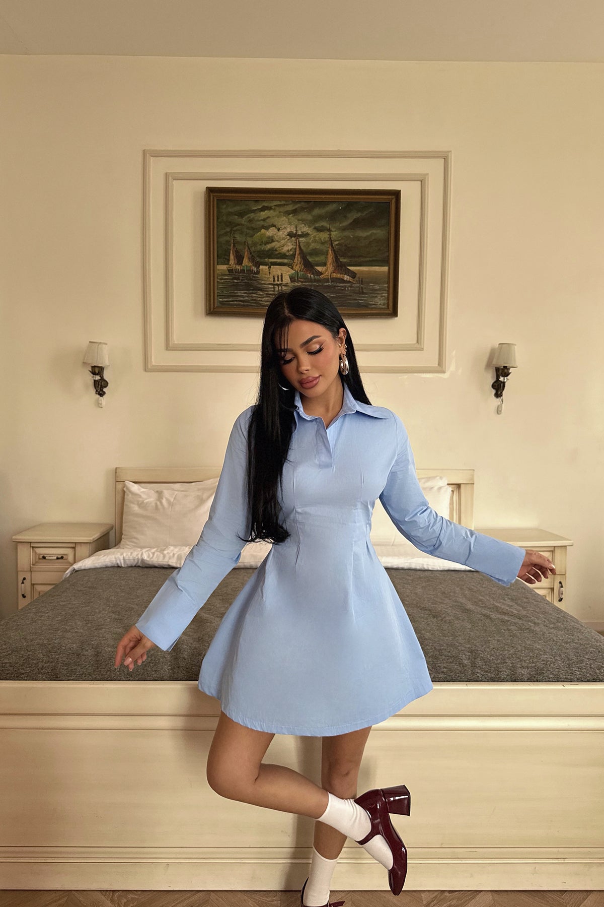 Mavi Herda Kloş Elbise ATE-2253