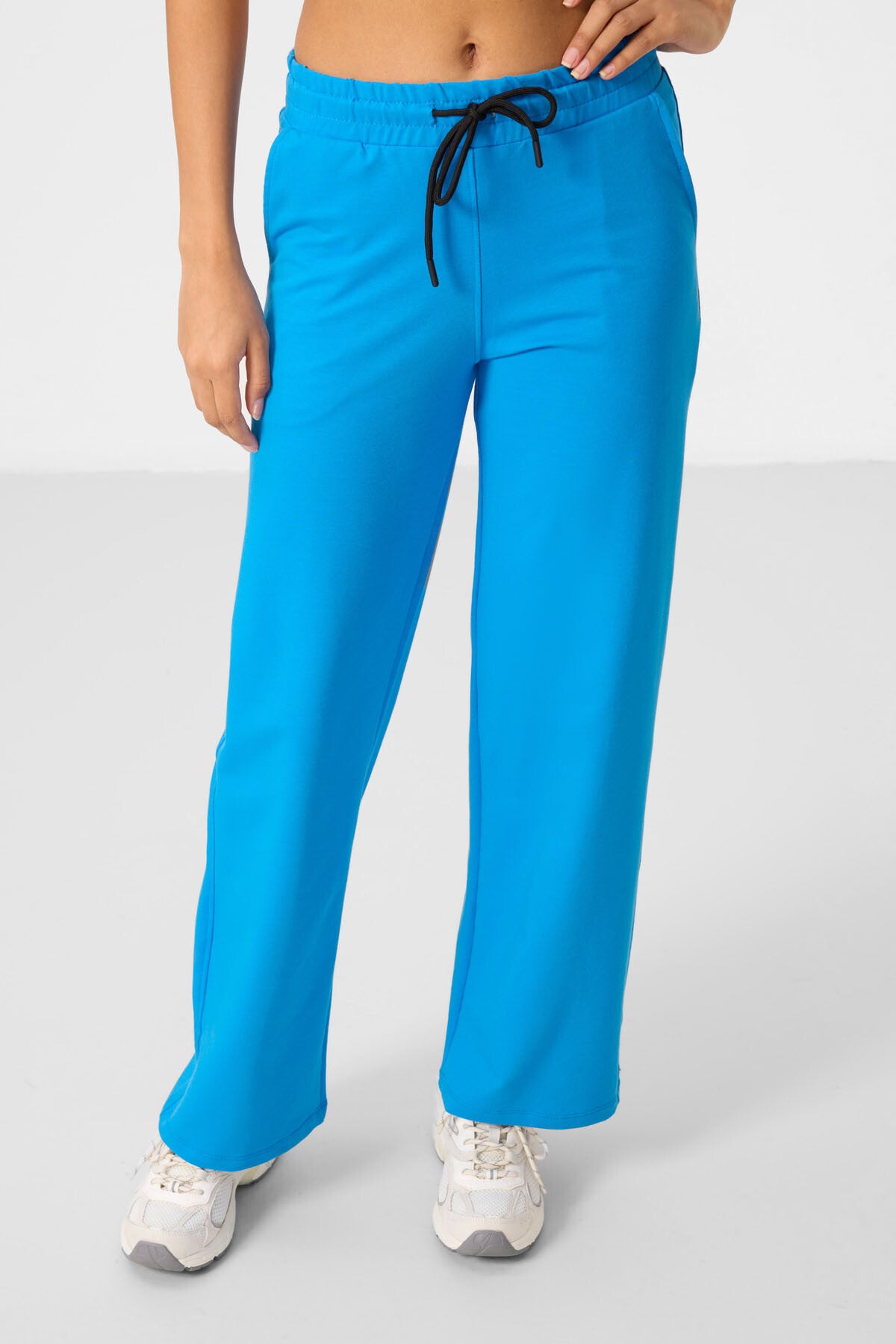 Mavi Dik Yaka Fermuarlı Pamuklu Kadın Eşofman Tunik Takım - 95346