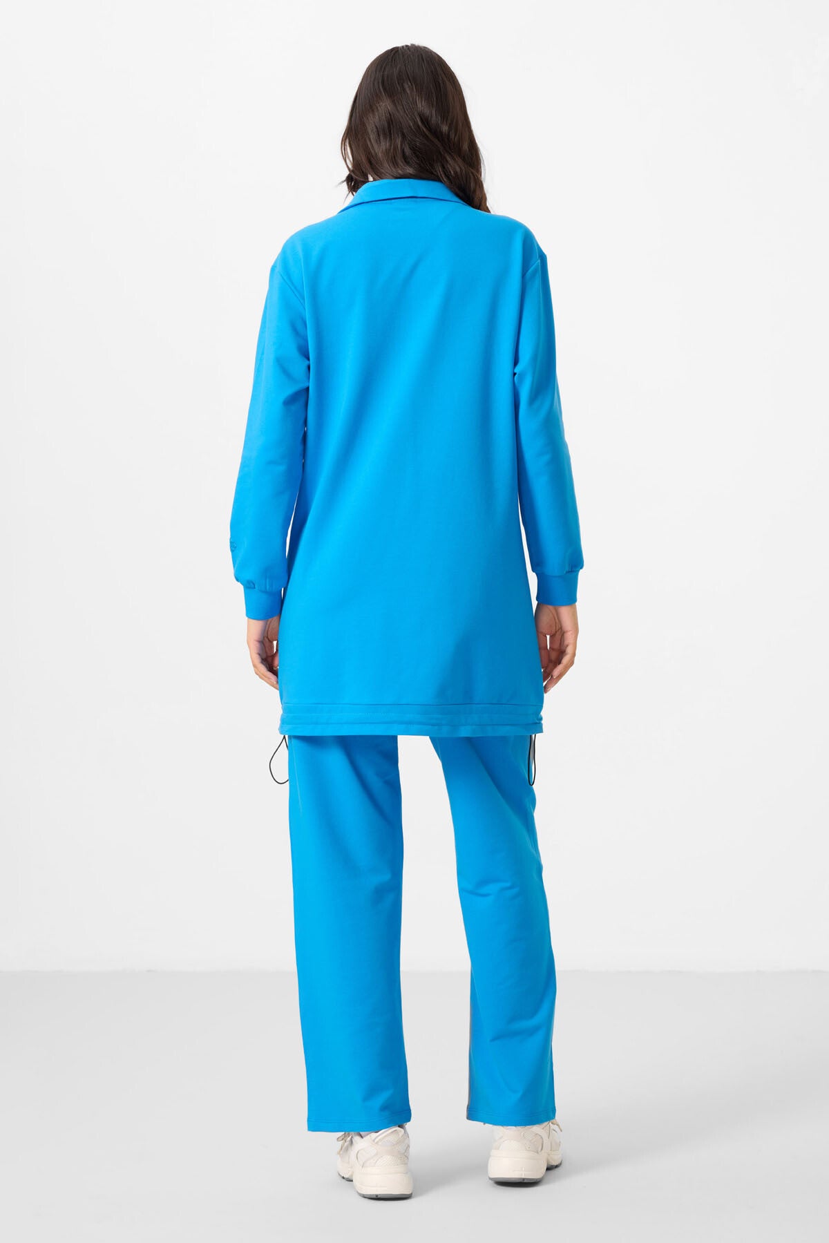 Mavi Dik Yaka Fermuarlı Pamuklu Kadın Eşofman Tunik Takım - 95346