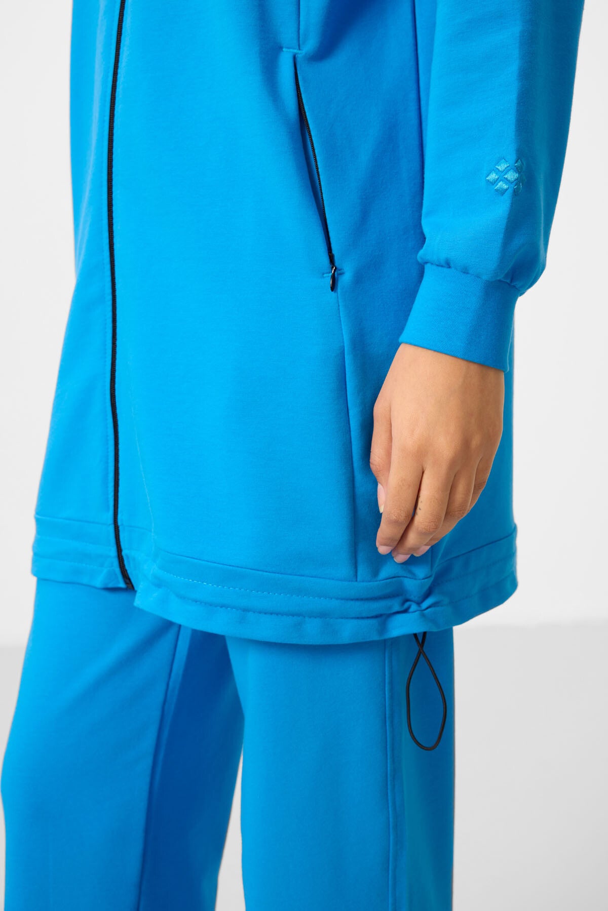 Mavi Dik Yaka Fermuarlı Pamuklu Kadın Eşofman Tunik Takım - 95346