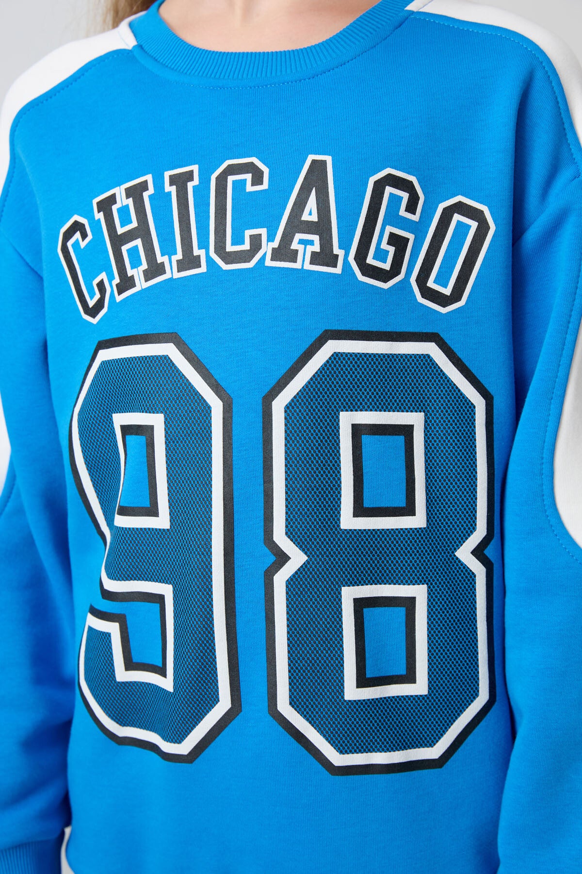 Mavi Pamuklu İçi Tüylü Yumuşak Dokulu Standart Fit Baskılı Kız Çocuk Eşofman Takım - 75170