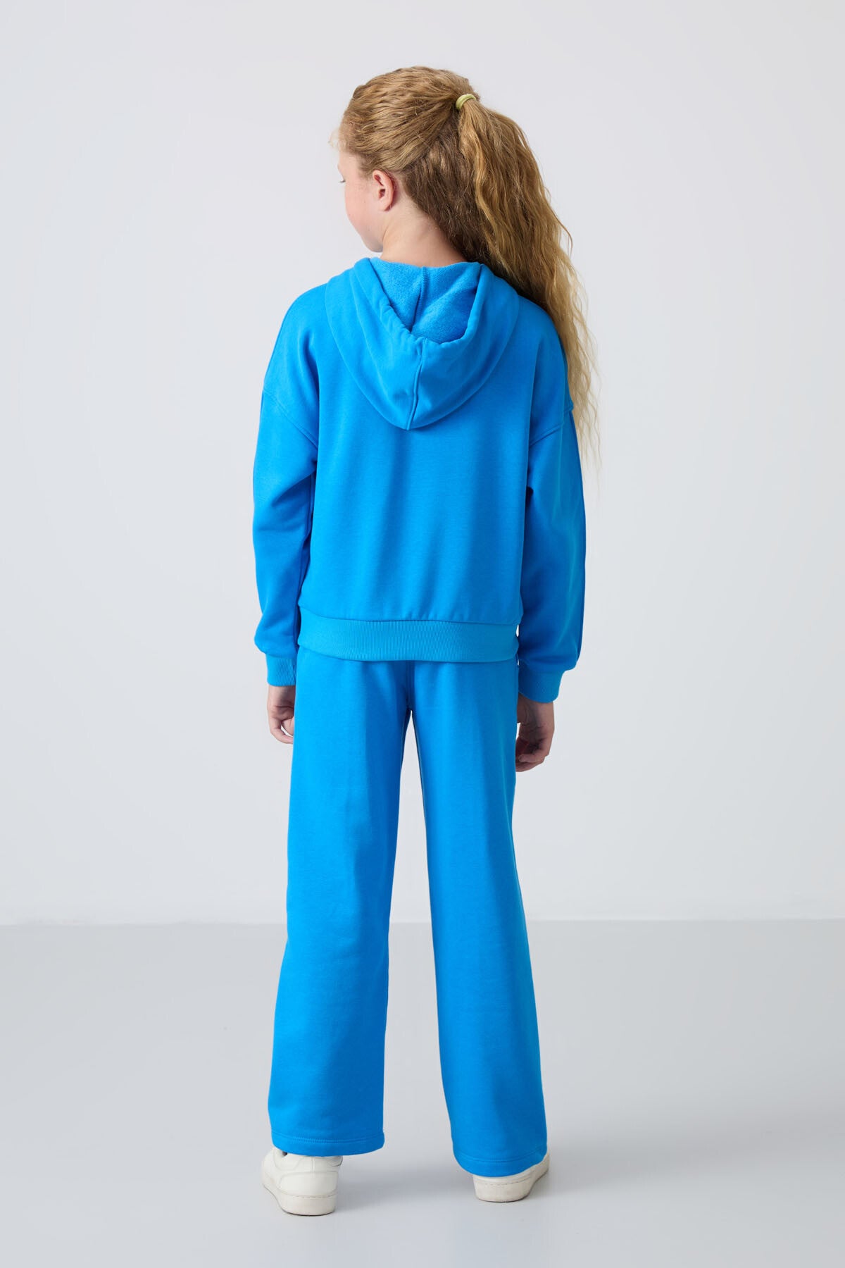 Mavi Pamuklu İçi Tüylü Yumuşak Dokulu Standart Fit Nakışlı Kız Çocuk Eşofman Takım - 75161